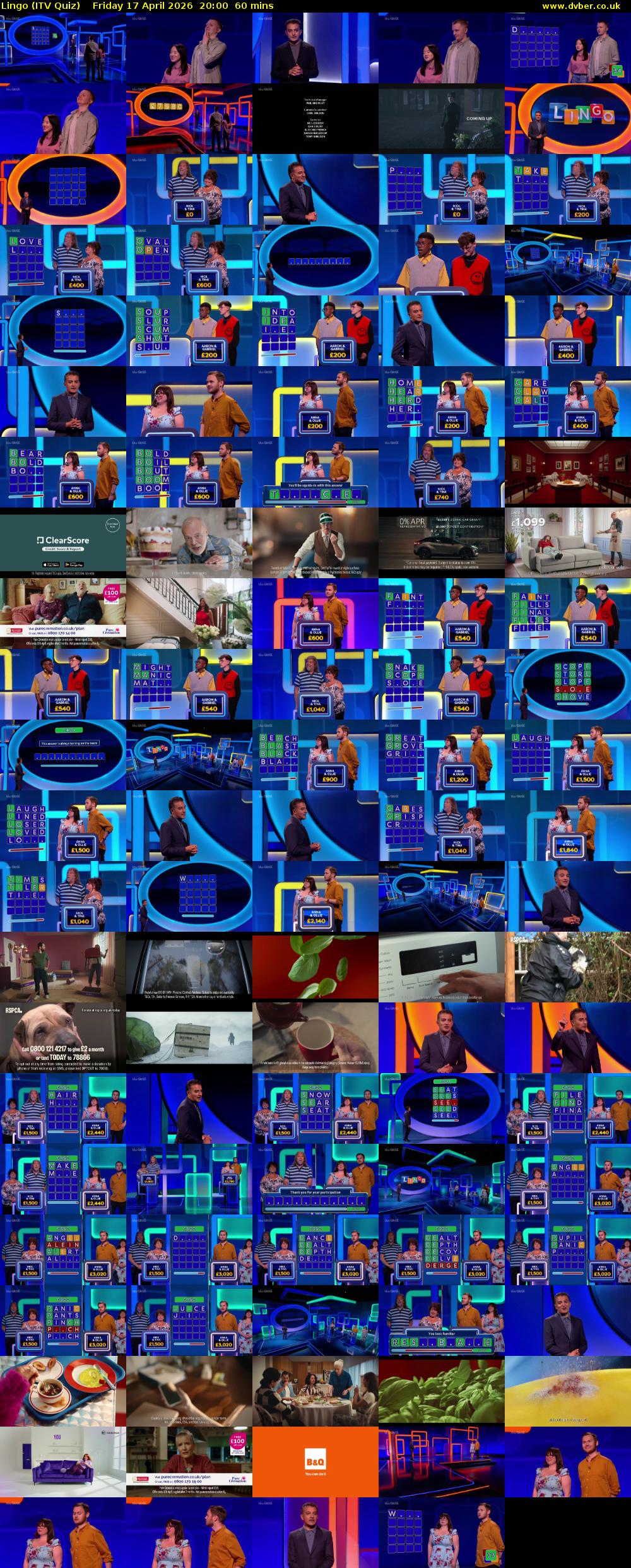 Lingo (ITV Quiz) Friday 17 April 2026 20:00 - 21:00