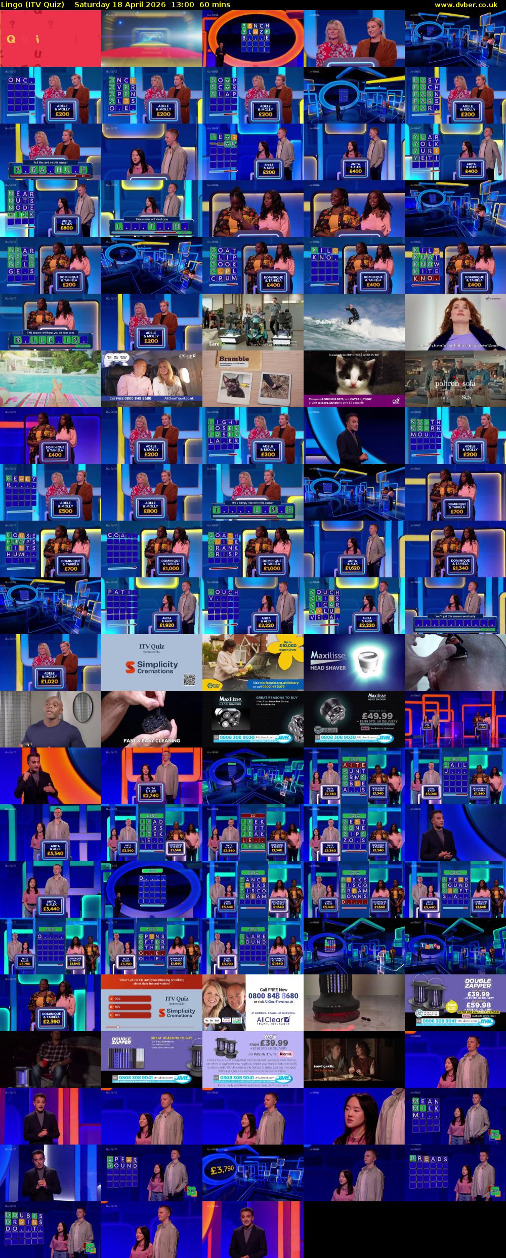 Lingo (ITV Quiz) Saturday 18 April 2026 13:00 - 14:00