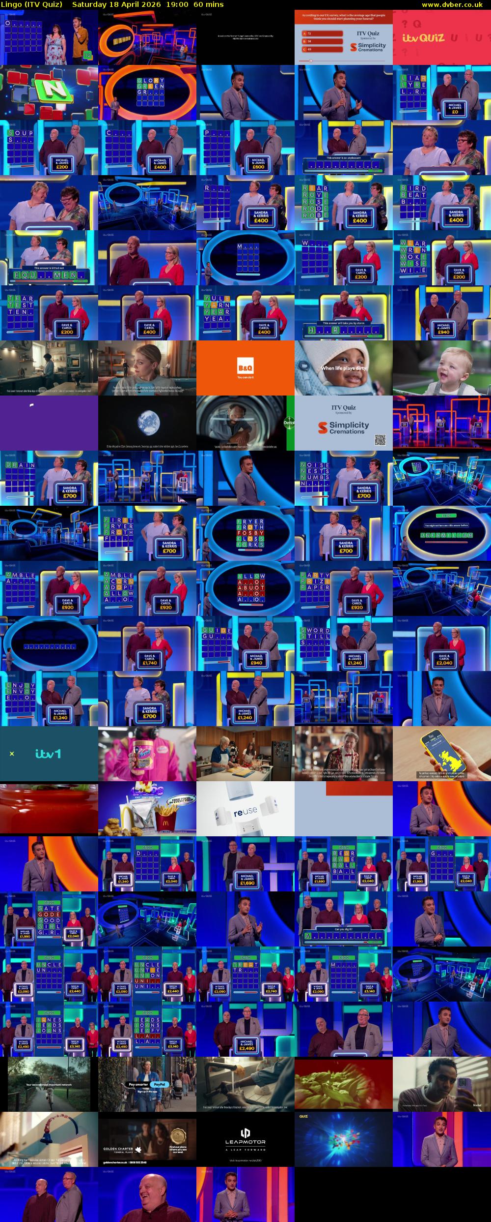 Lingo (ITV Quiz) Saturday 18 April 2026 19:00 - 20:00