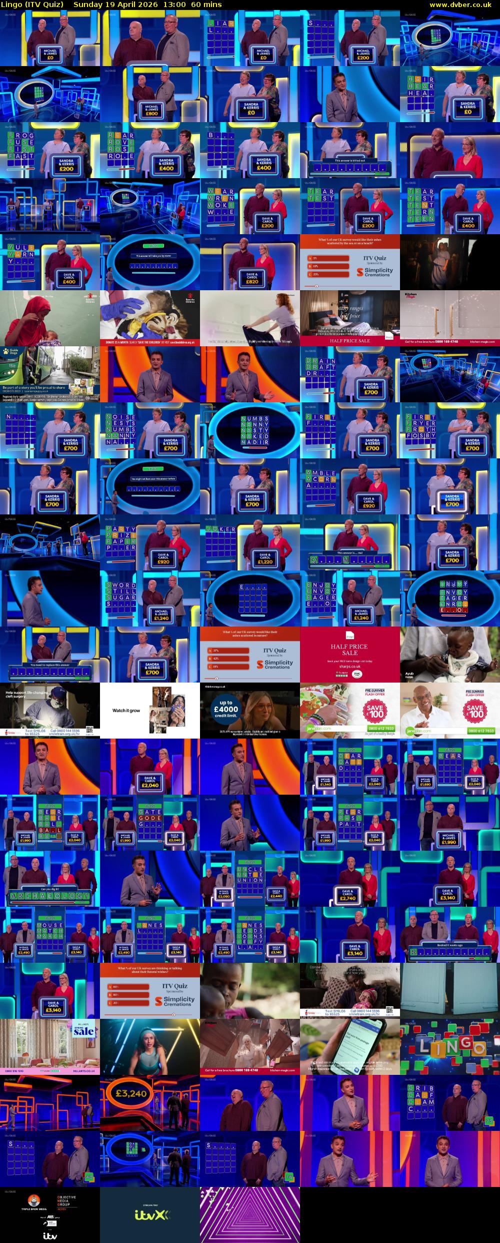 Lingo (ITV Quiz) Sunday 19 April 2026 13:00 - 14:00
