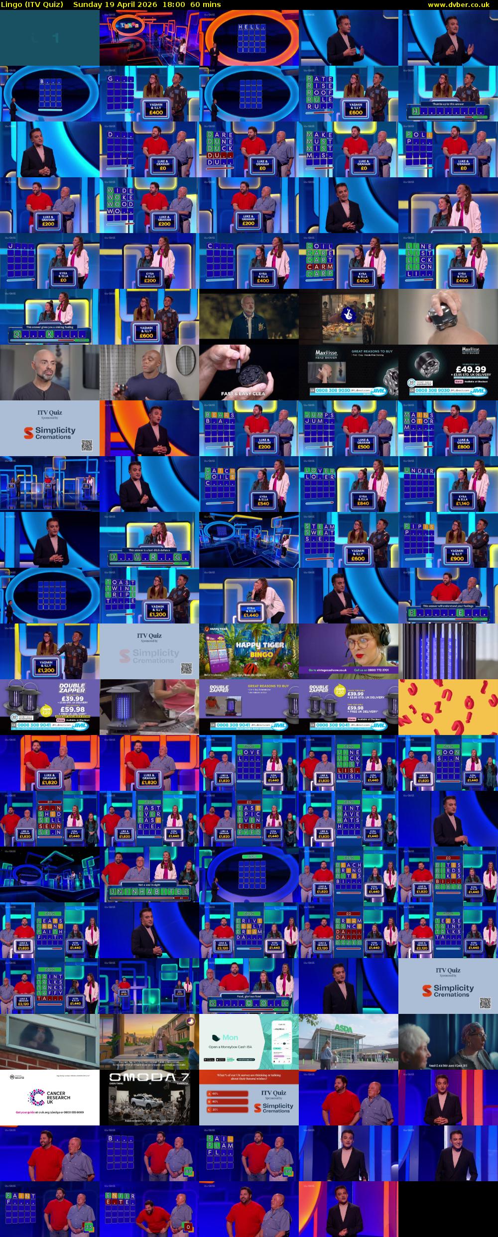 Lingo (ITV Quiz) Sunday 19 April 2026 18:00 - 19:00