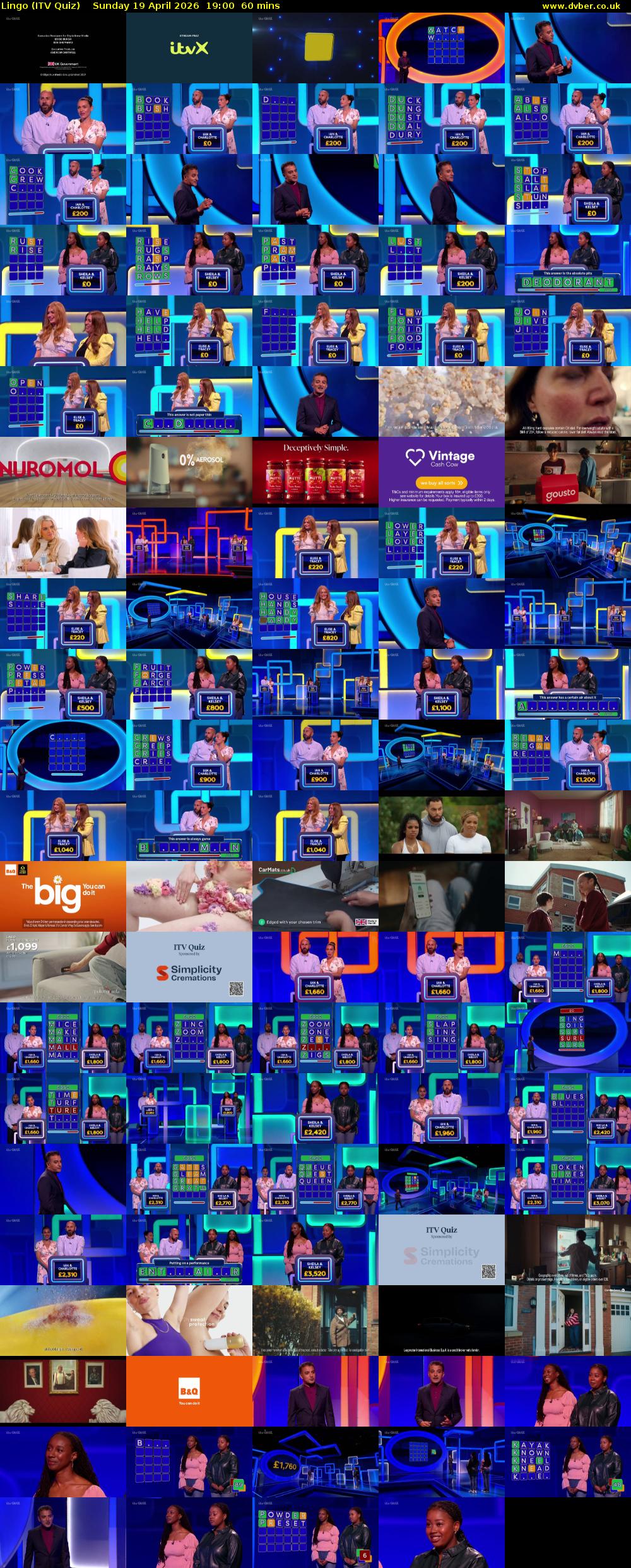 Lingo (ITV Quiz) Sunday 19 April 2026 19:00 - 20:00