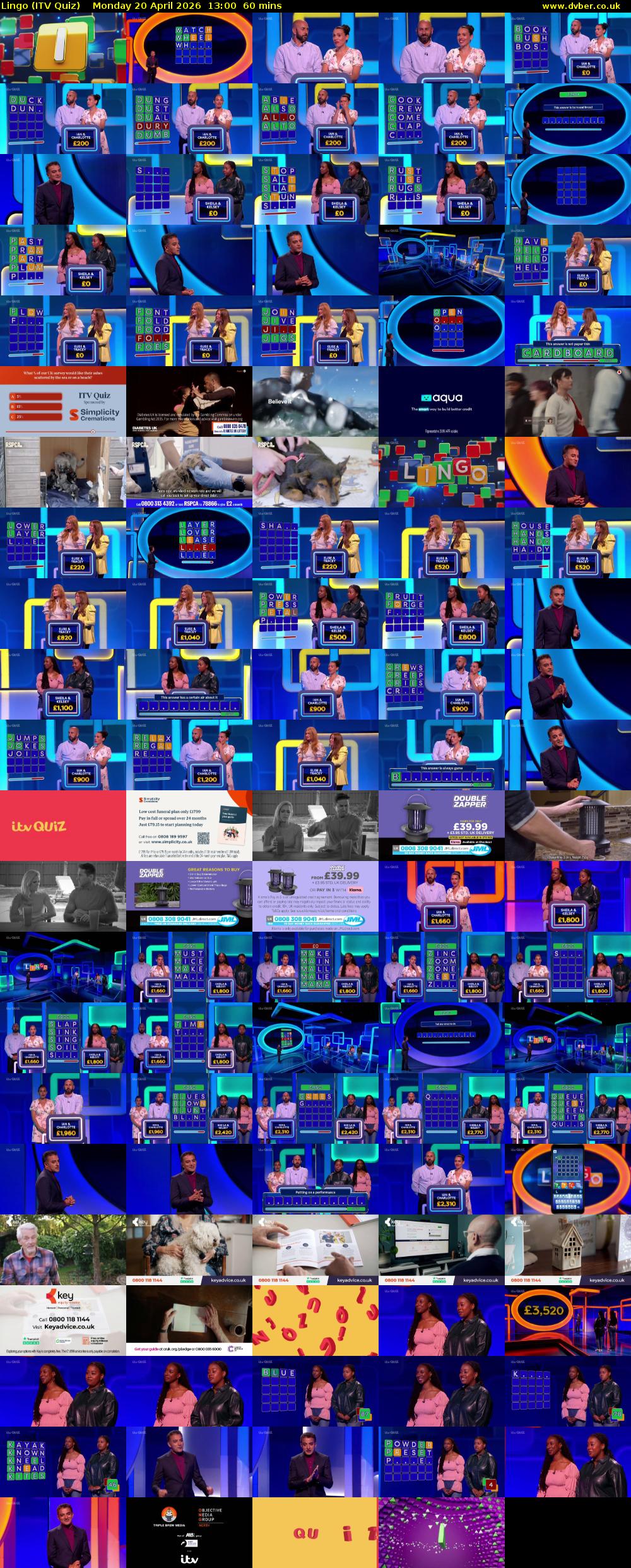 Lingo (ITV Quiz) Monday 20 April 2026 13:00 - 14:00