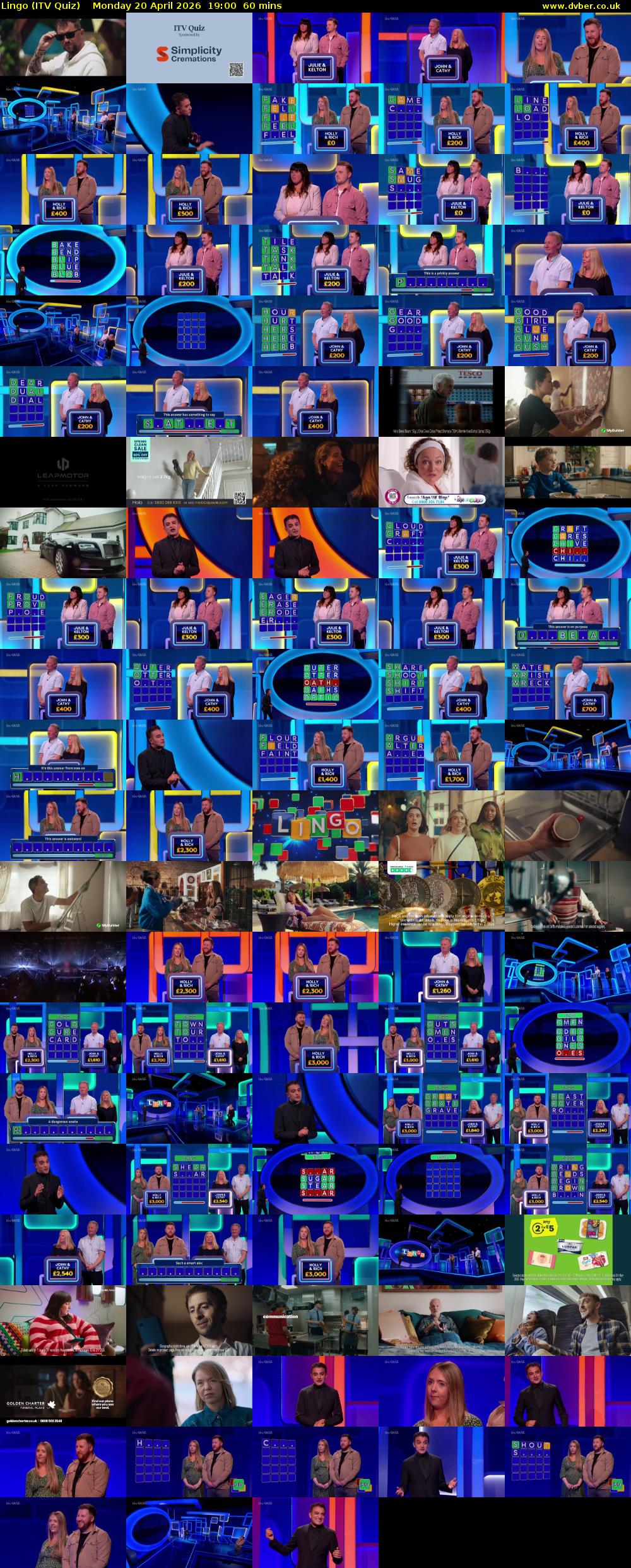 Lingo (ITV Quiz) Monday 20 April 2026 19:00 - 20:00