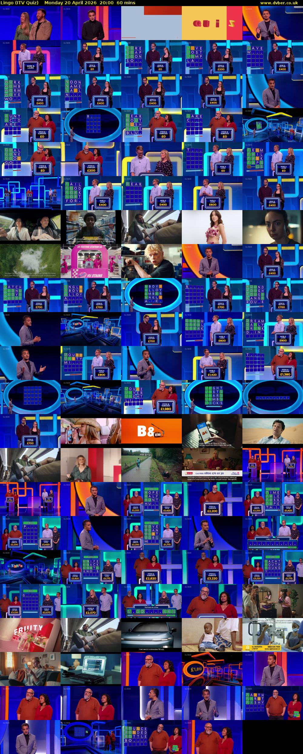 Lingo (ITV Quiz) Monday 20 April 2026 20:00 - 21:00