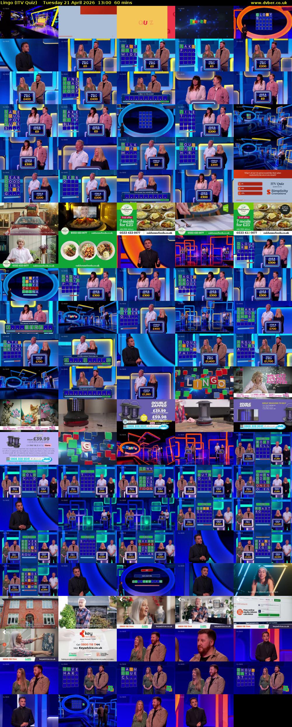 Lingo (ITV Quiz) Tuesday 21 April 2026 13:00 - 14:00