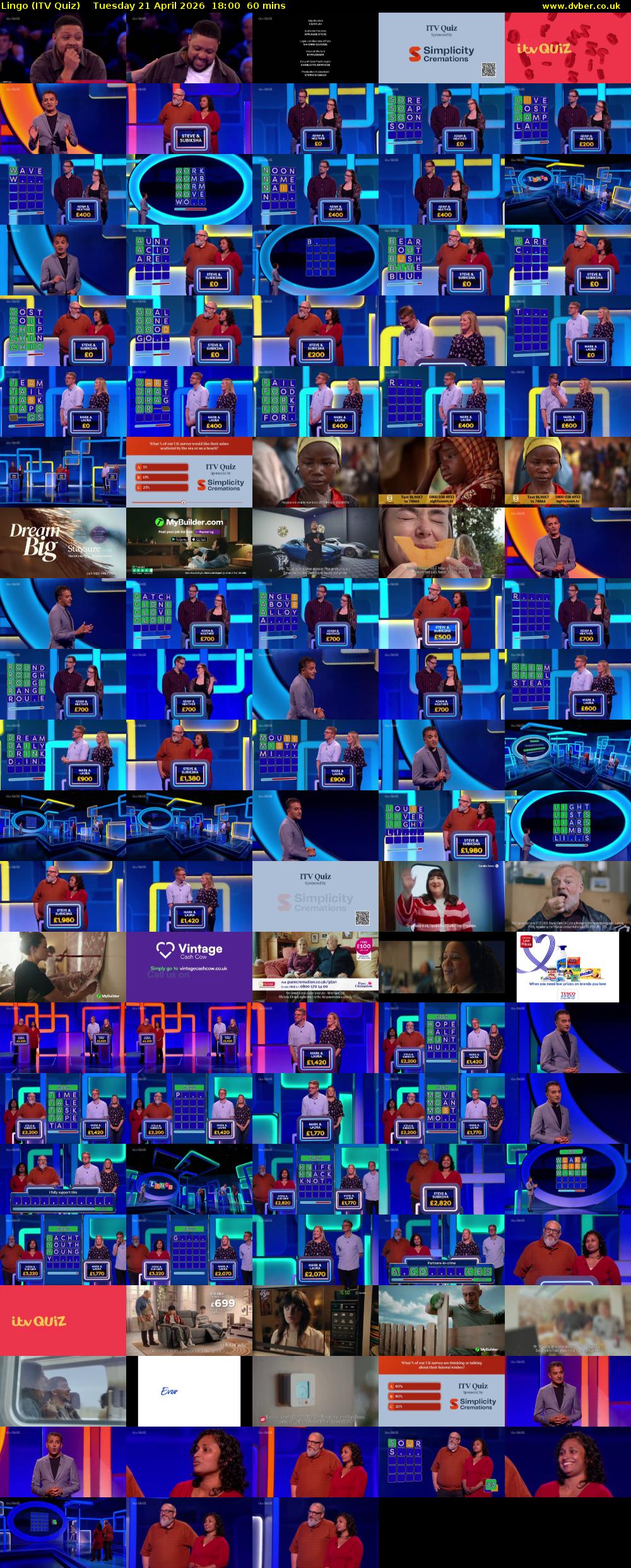 Lingo (ITV Quiz) Tuesday 21 April 2026 18:00 - 19:00
