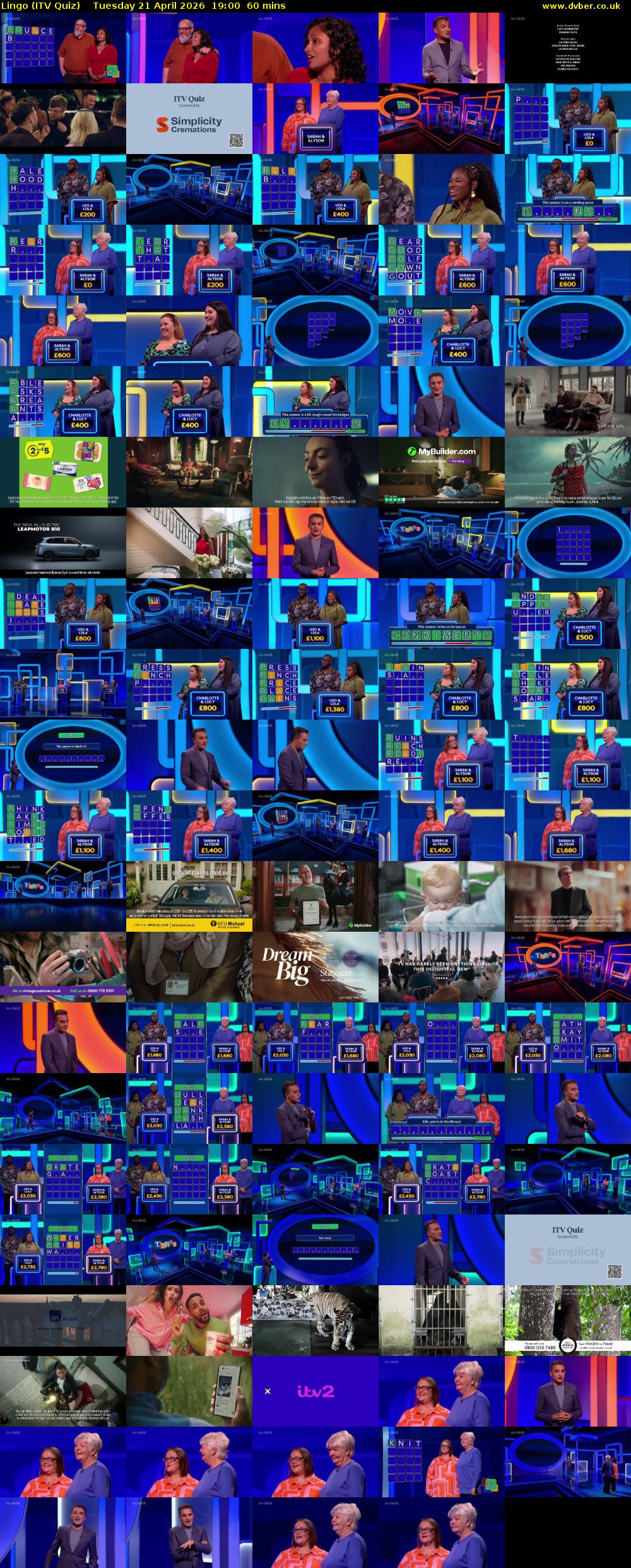 Lingo (ITV Quiz) Tuesday 21 April 2026 19:00 - 20:00