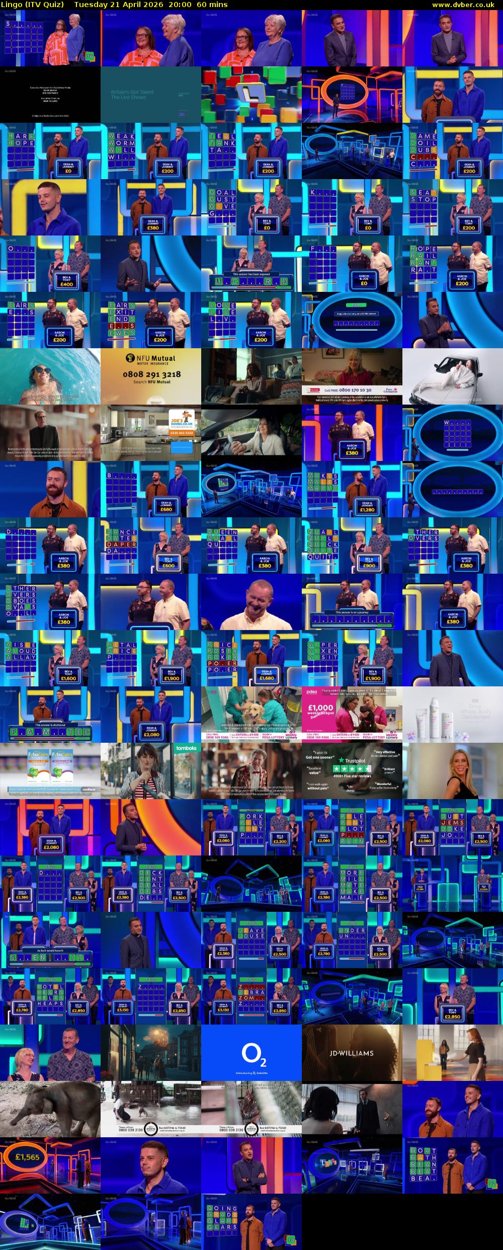 Lingo (ITV Quiz) Tuesday 21 April 2026 20:00 - 21:00