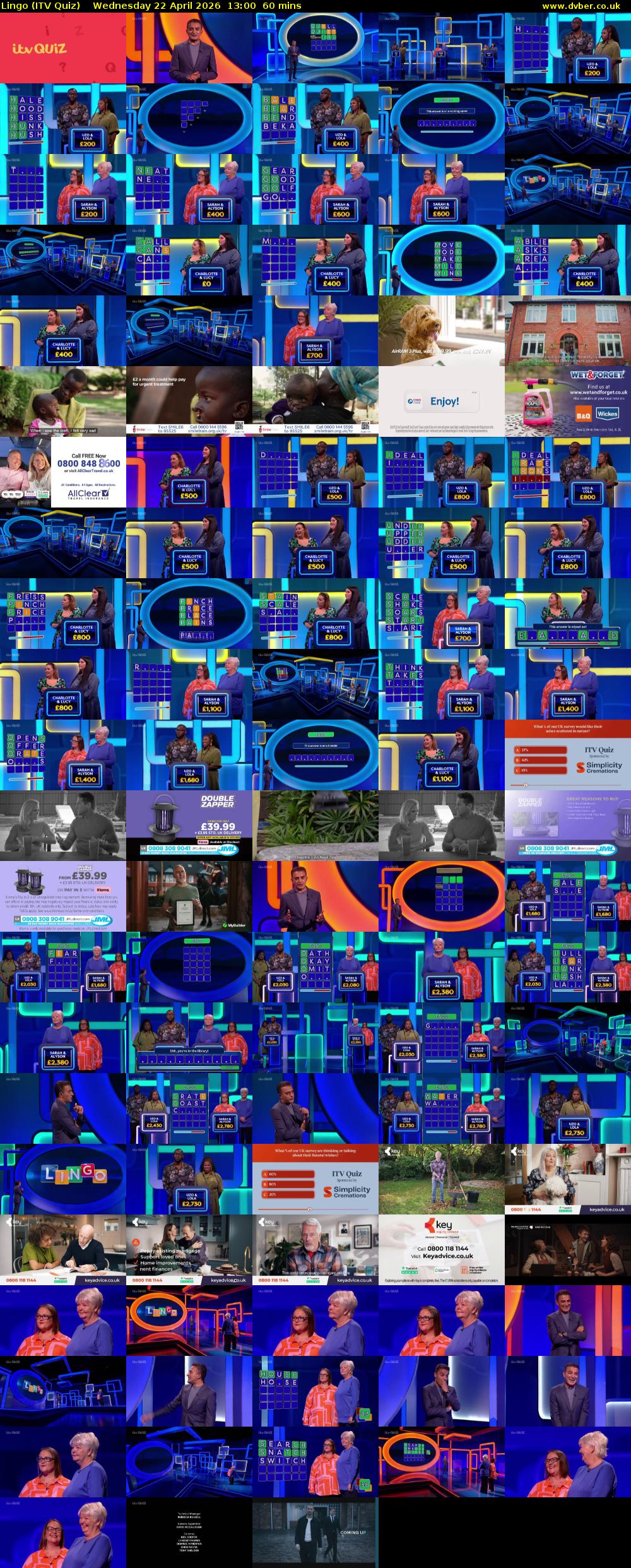 Lingo (ITV Quiz) Wednesday 22 April 2026 13:00 - 14:00