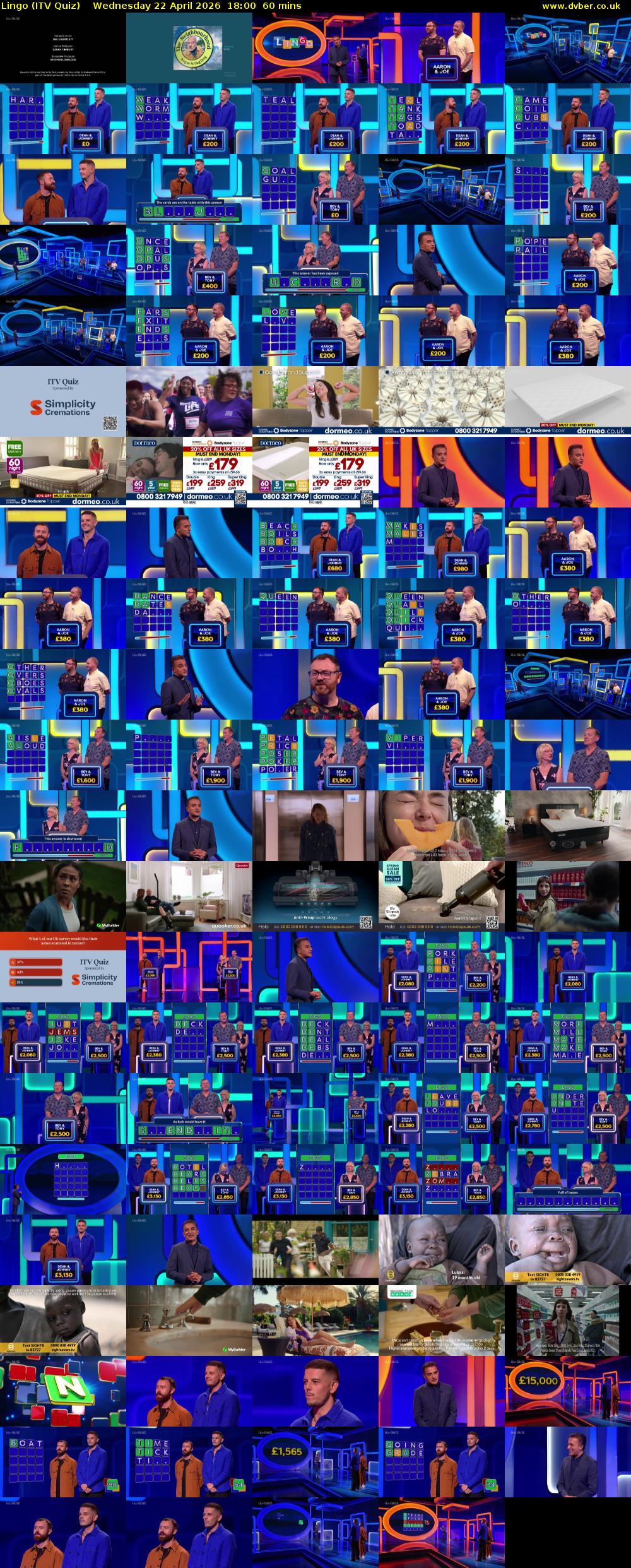 Lingo (ITV Quiz) Wednesday 22 April 2026 18:00 - 19:00
