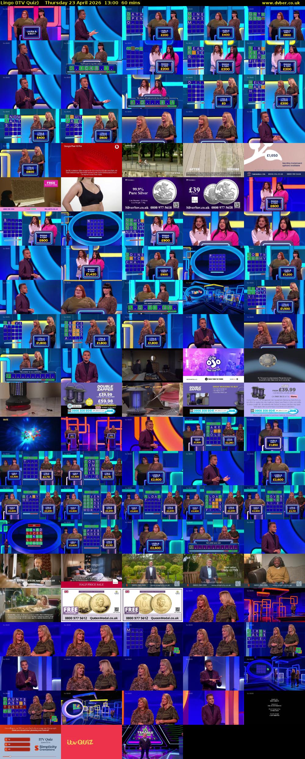 Lingo (ITV Quiz) Thursday 23 April 2026 13:00 - 14:00