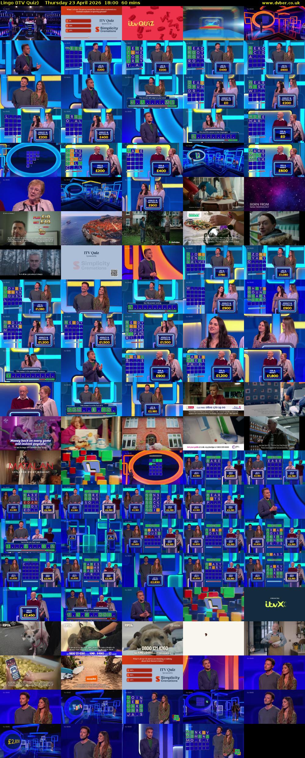 Lingo (ITV Quiz) Thursday 23 April 2026 18:00 - 19:00