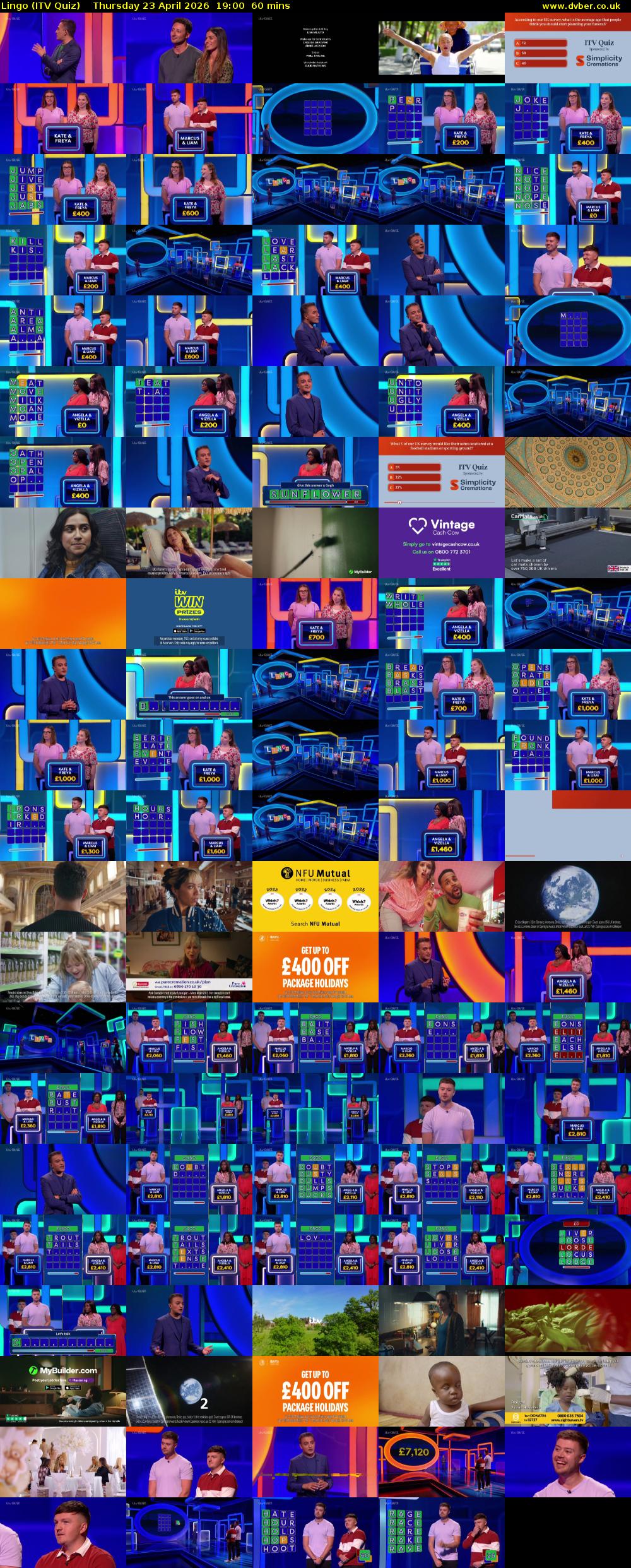 Lingo (ITV Quiz) Thursday 23 April 2026 19:00 - 20:00