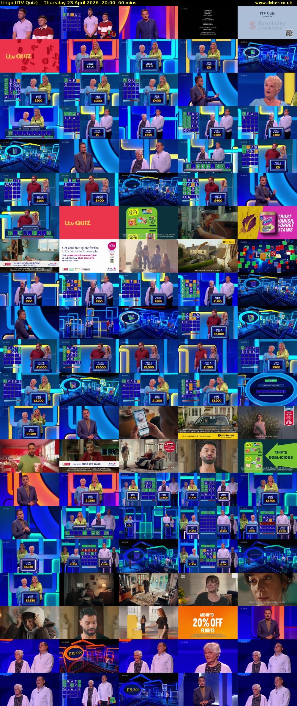 Lingo (ITV Quiz) Thursday 23 April 2026 20:00 - 21:00