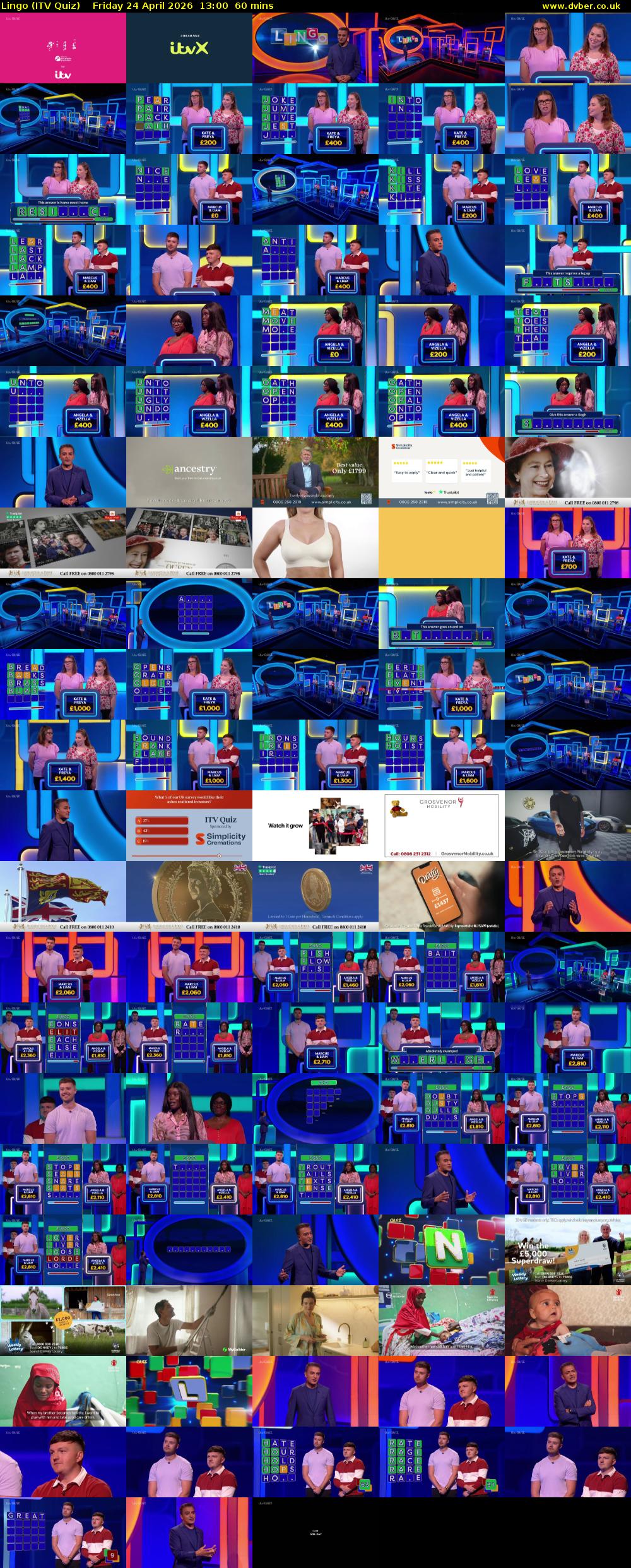 Lingo (ITV Quiz) Friday 24 April 2026 13:00 - 14:00