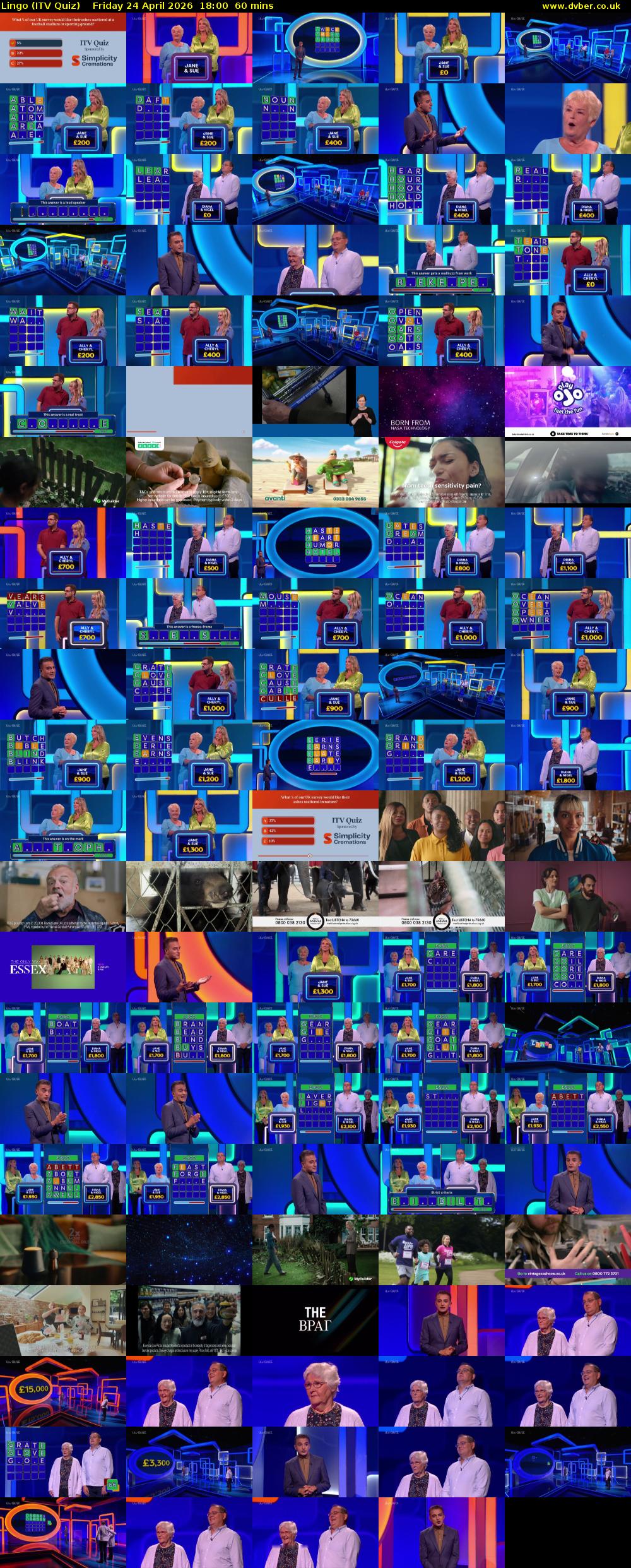 Lingo (ITV Quiz) Friday 24 April 2026 18:00 - 19:00