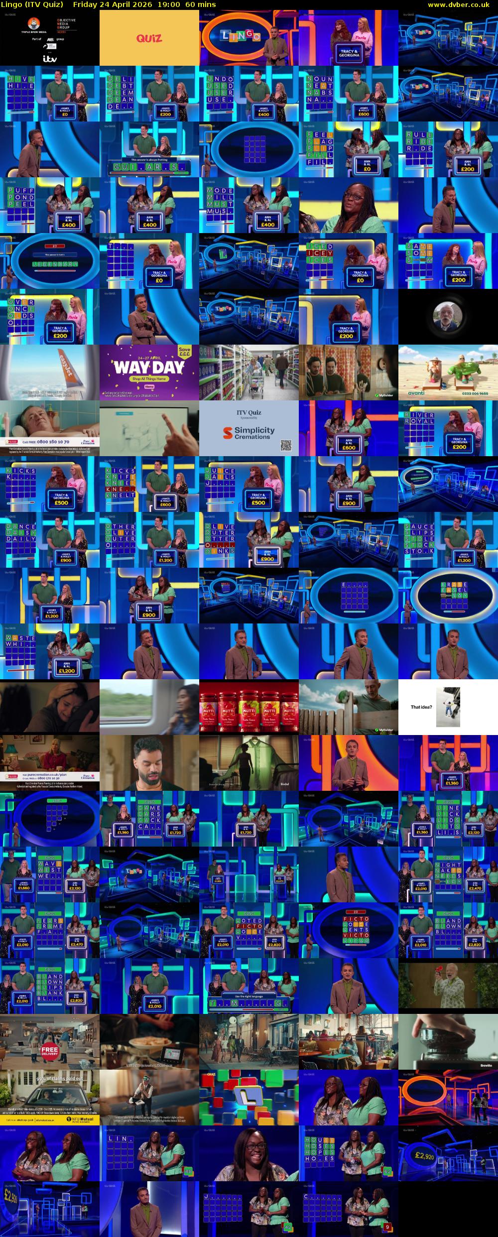 Lingo (ITV Quiz) Friday 24 April 2026 19:00 - 20:00