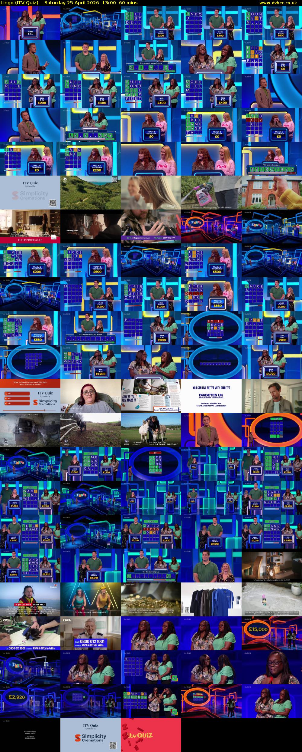 Lingo (ITV Quiz) Saturday 25 April 2026 13:00 - 14:00