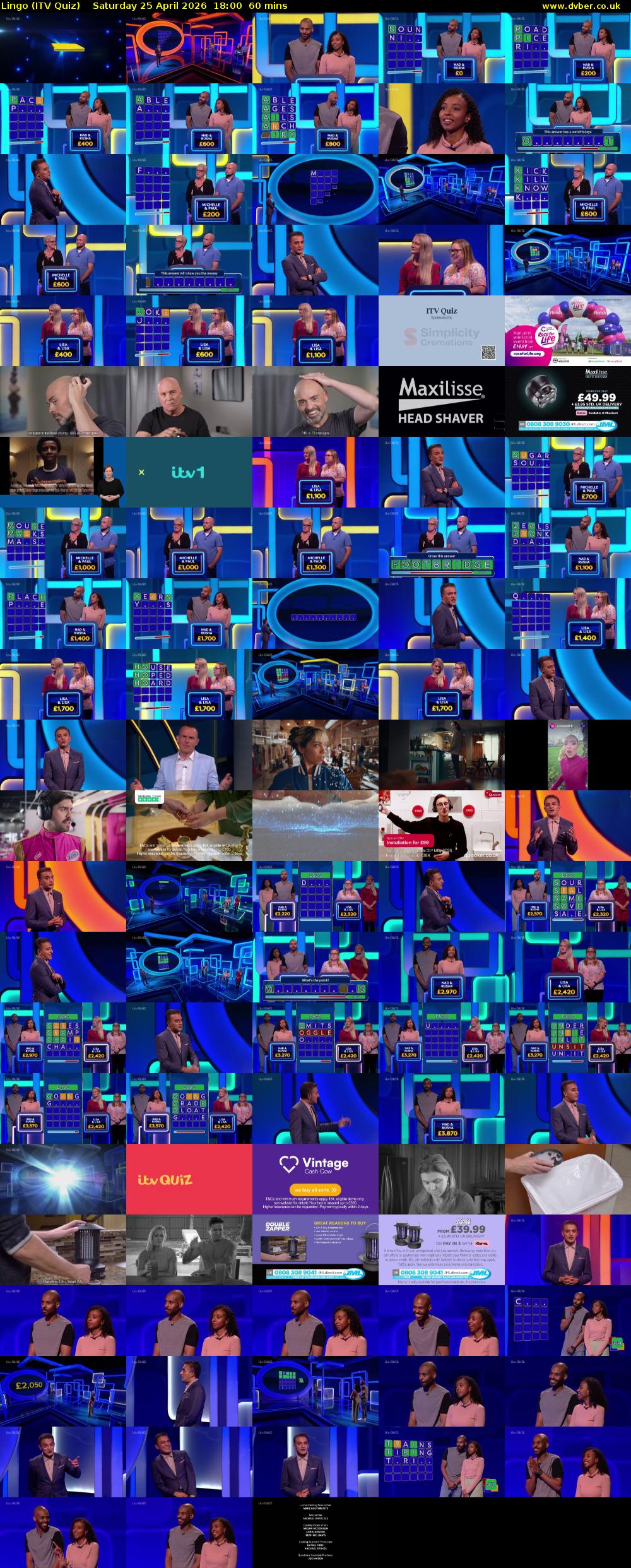 Lingo (ITV Quiz) Saturday 25 April 2026 18:00 - 19:00