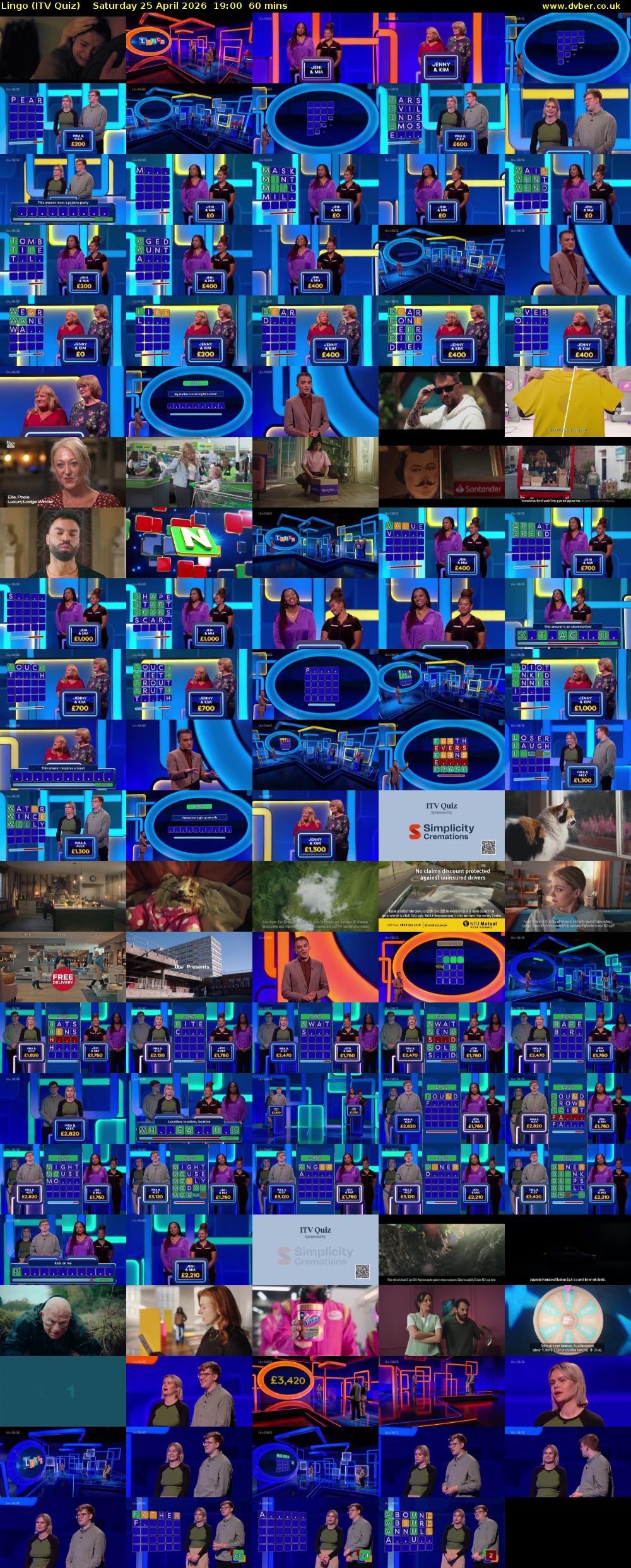 Lingo (ITV Quiz) Saturday 25 April 2026 19:00 - 20:00