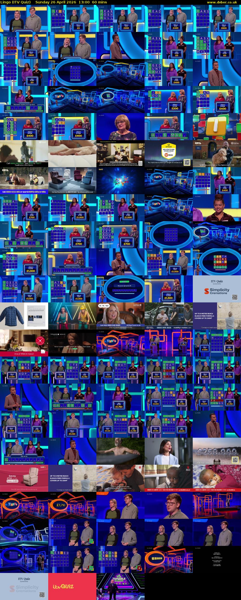 Lingo (ITV Quiz) Sunday 26 April 2026 13:00 - 14:00