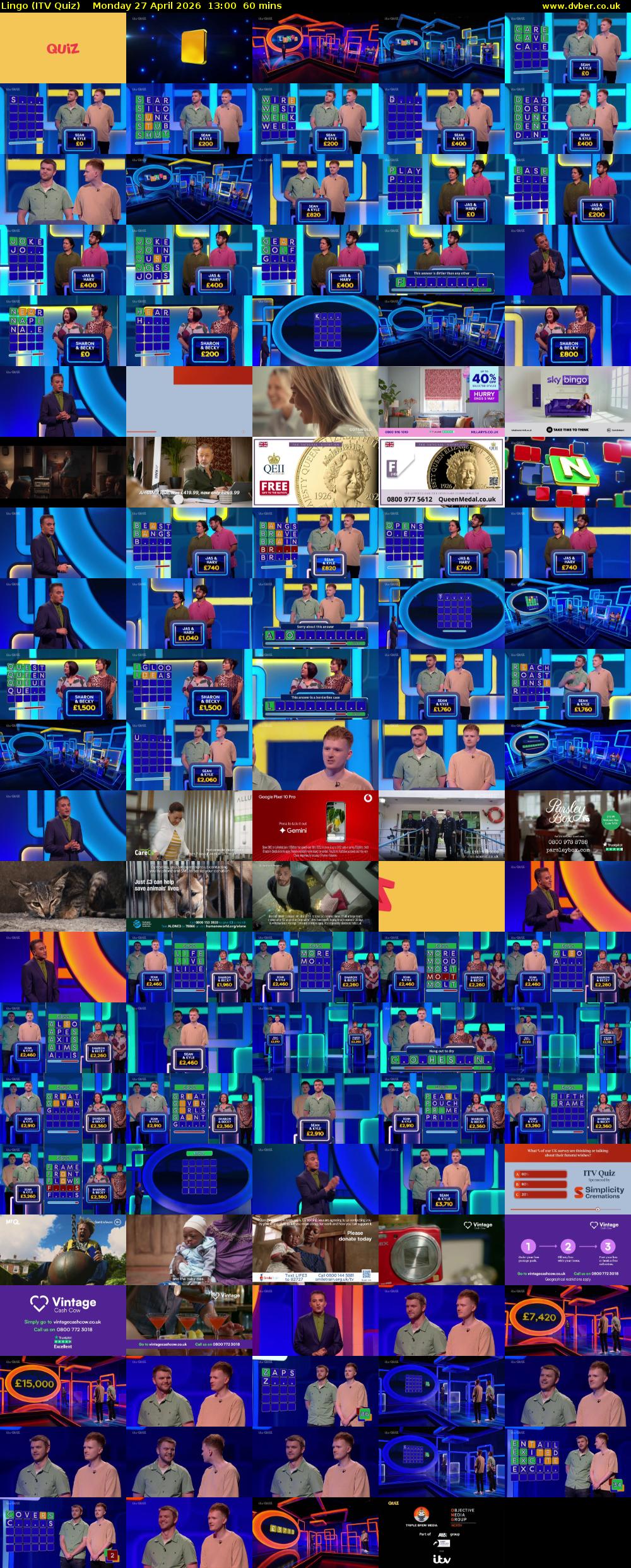Lingo (ITV Quiz) Monday 27 April 2026 13:00 - 14:00