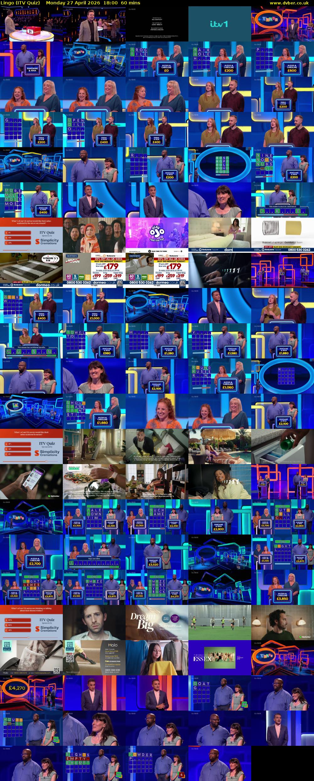 Lingo (ITV Quiz) Monday 27 April 2026 18:00 - 19:00