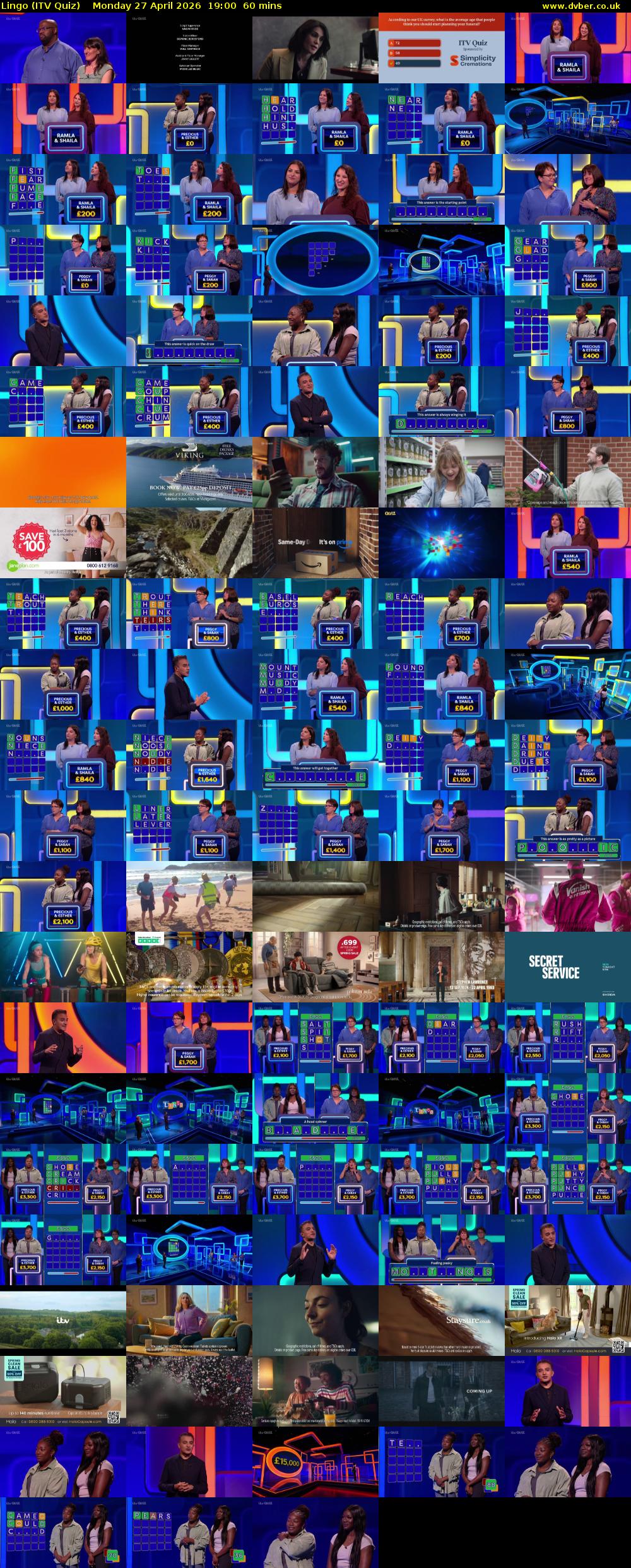 Lingo (ITV Quiz) Monday 27 April 2026 19:00 - 20:00