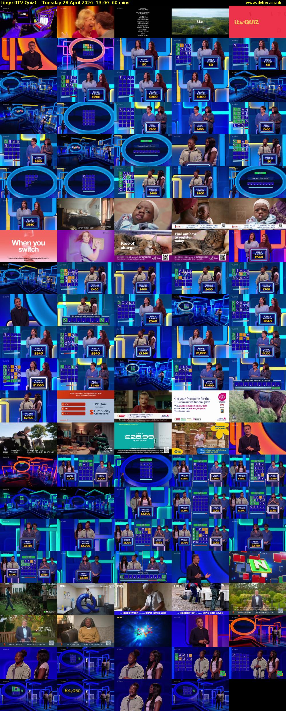 Lingo (ITV Quiz) Tuesday 28 April 2026 13:00 - 14:00