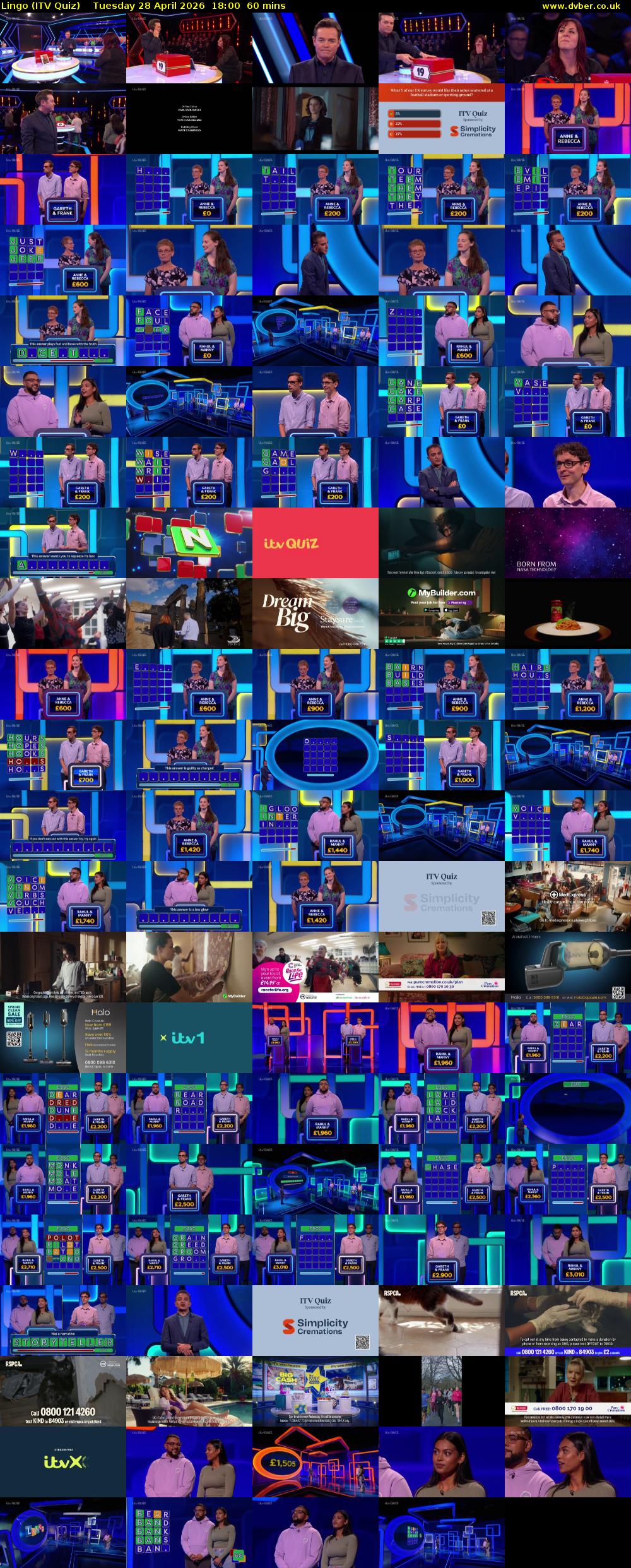 Lingo (ITV Quiz) Tuesday 28 April 2026 18:00 - 19:00