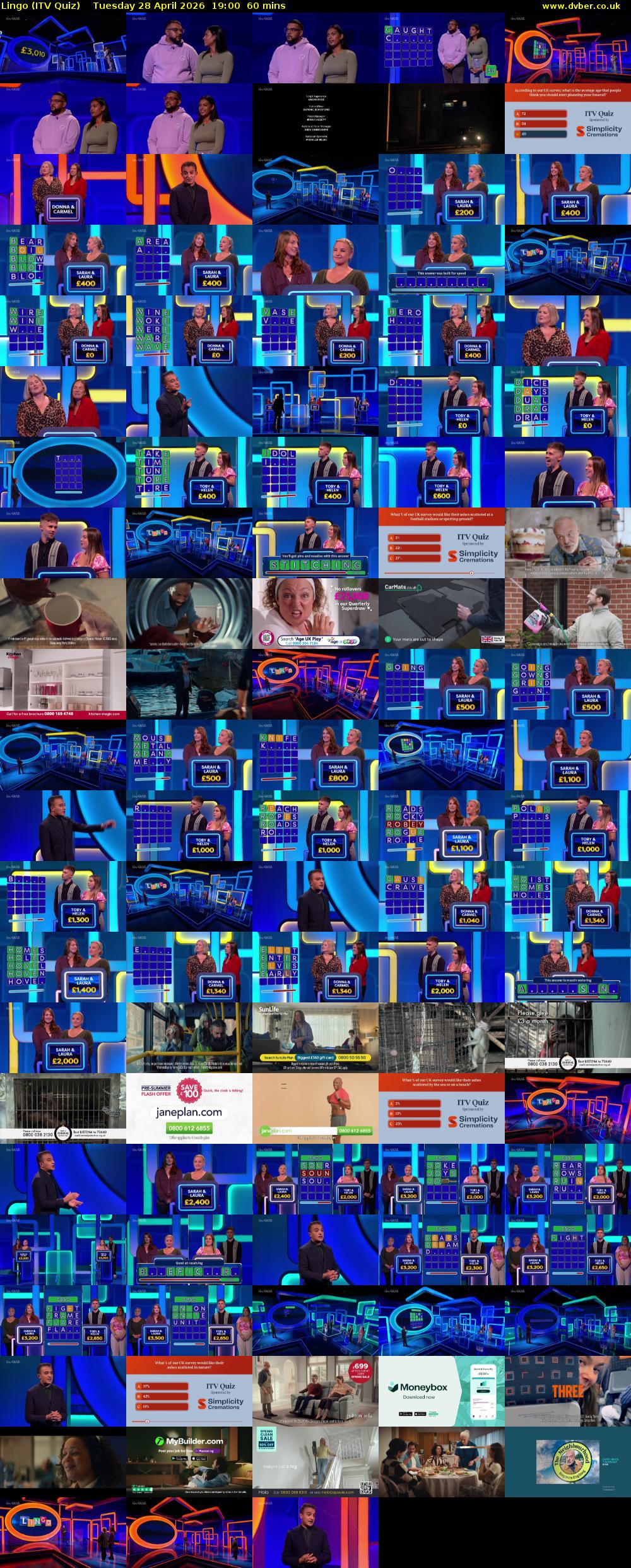 Lingo (ITV Quiz) Tuesday 28 April 2026 19:00 - 20:00
