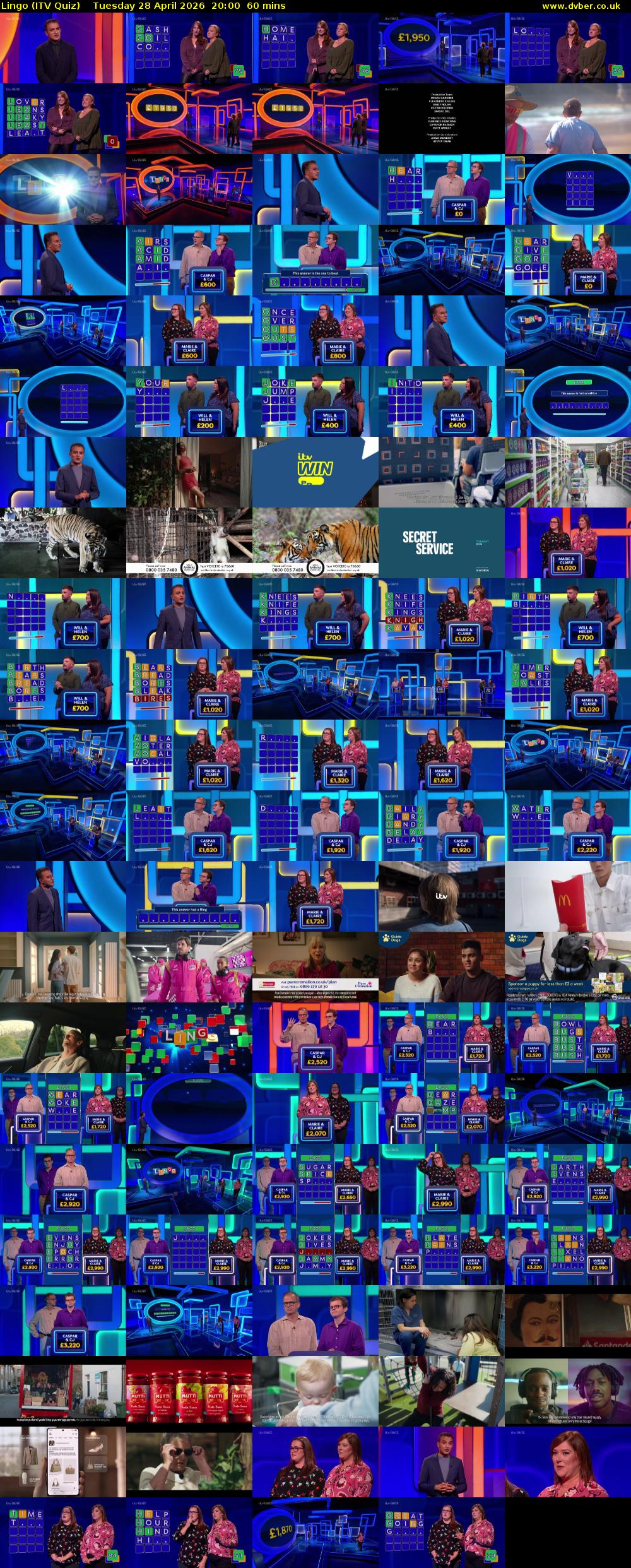 Lingo (ITV Quiz) Tuesday 28 April 2026 20:00 - 21:00