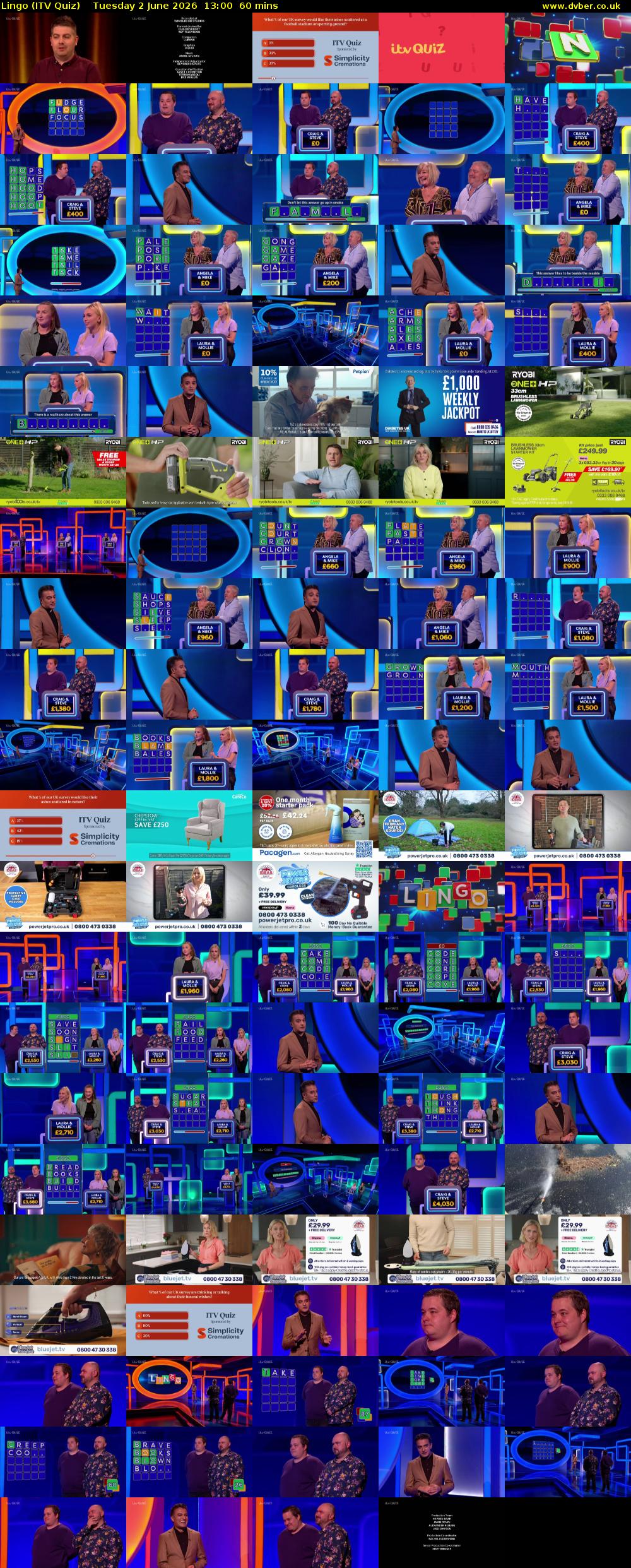 Lingo (ITV Quiz) Tuesday 2 June 2026 13:00 - 14:00