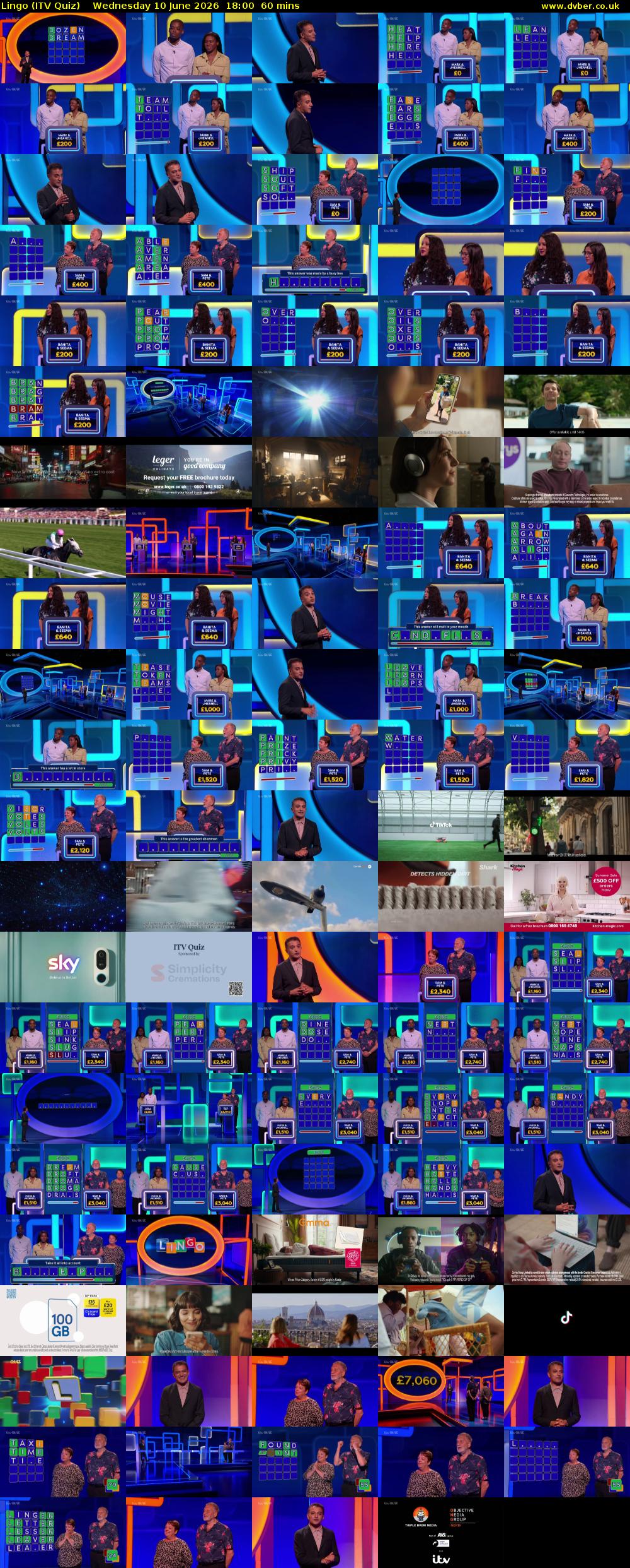 Lingo (ITV Quiz) Wednesday 10 June 2026 18:00 - 19:00