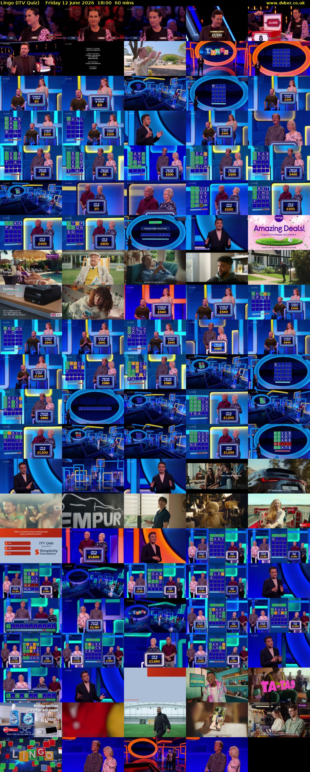 Lingo (ITV Quiz) Friday 12 June 2026 18:00 - 19:00