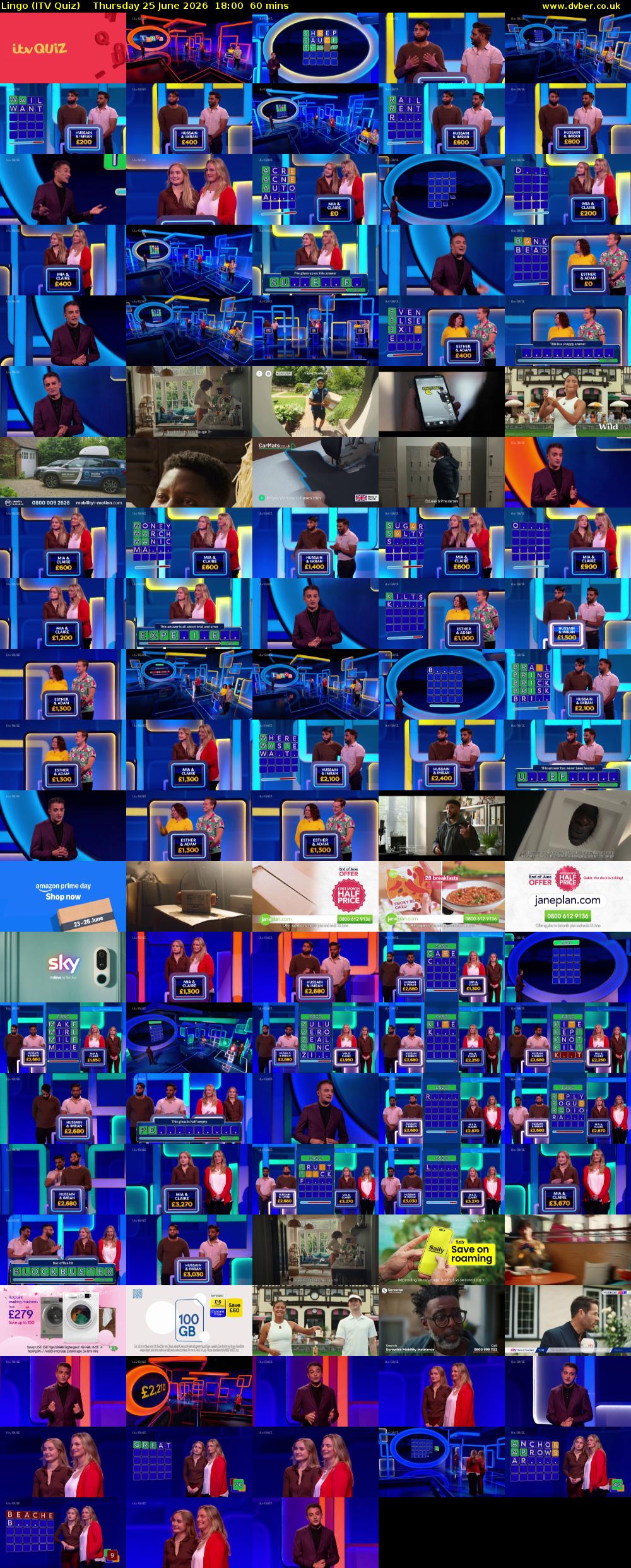 Lingo (ITV Quiz) Thursday 25 June 2026 18:00 - 19:00