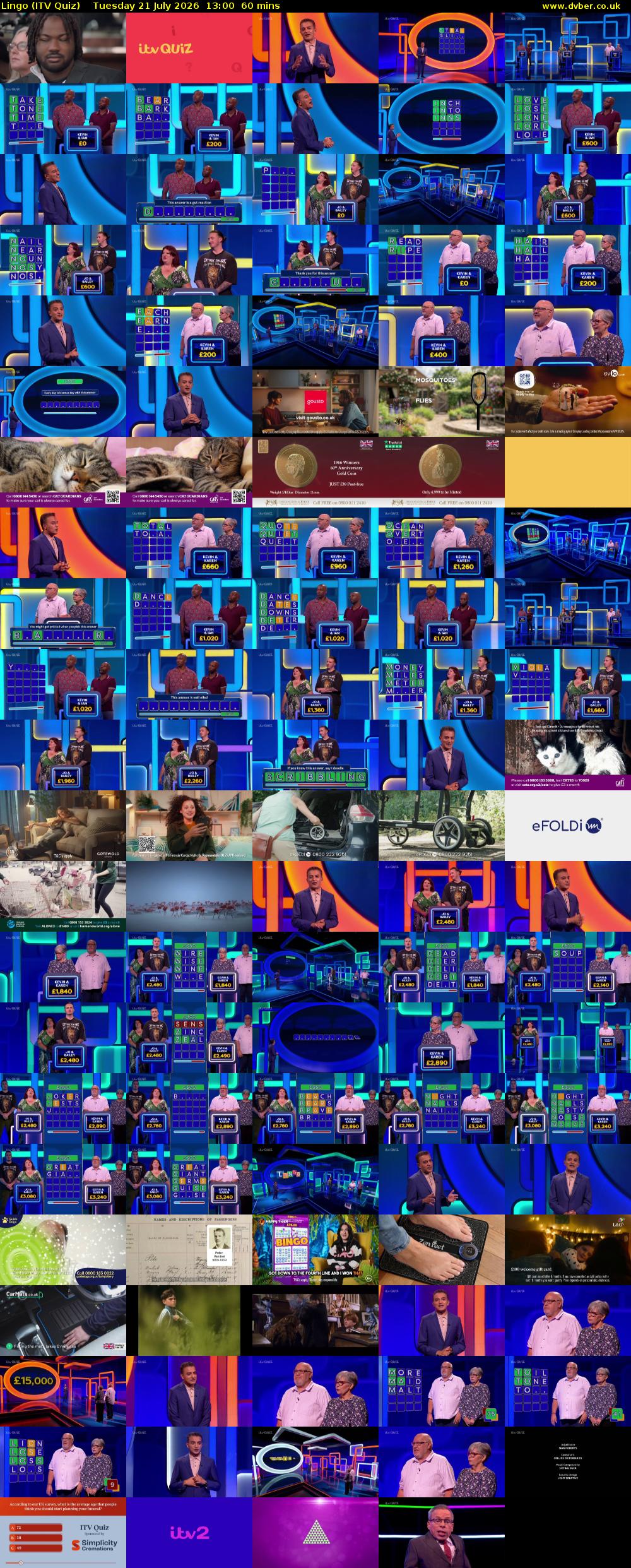 Lingo (ITV Quiz) Tuesday 21 July 2026 13:00 - 14:00