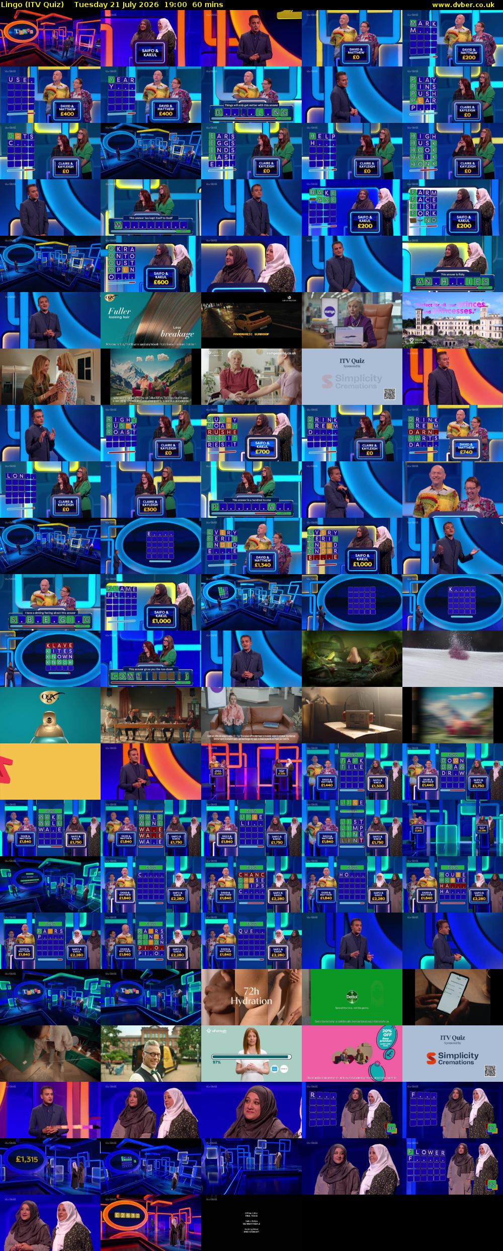 Lingo (ITV Quiz) Tuesday 21 July 2026 19:00 - 20:00