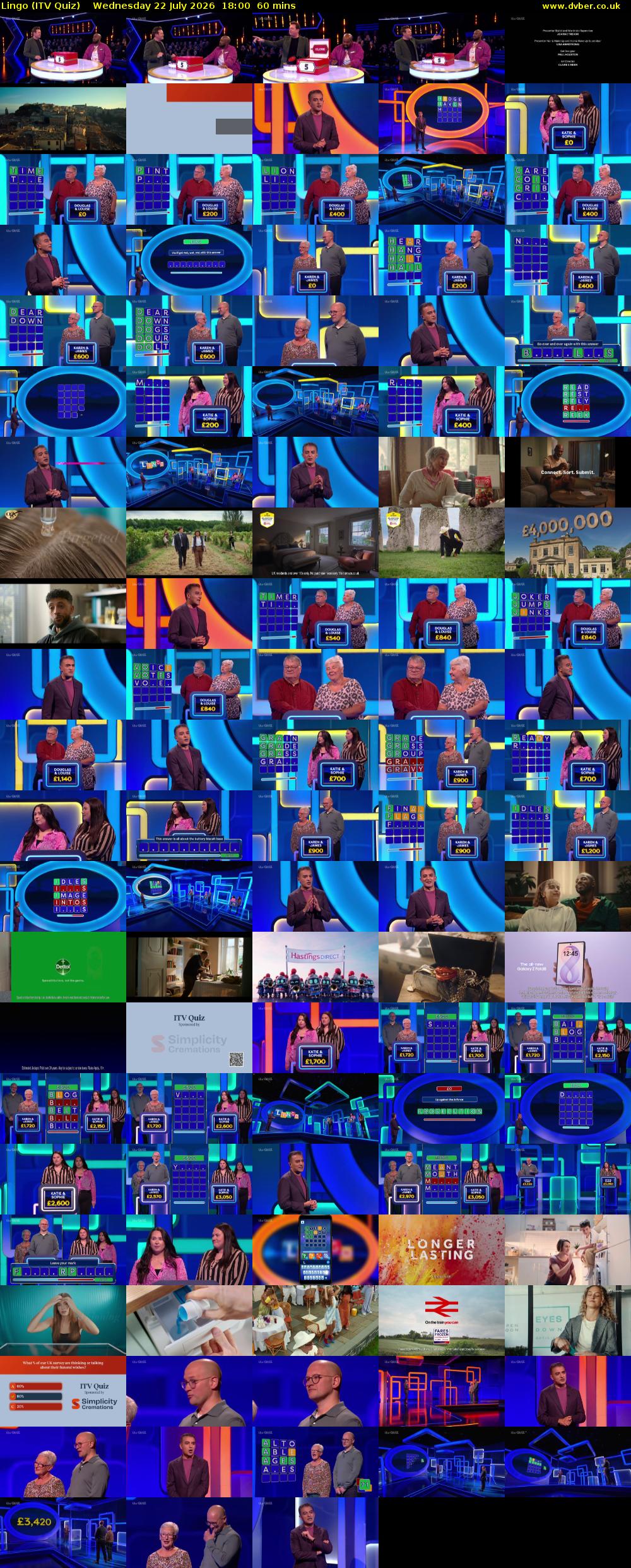 Lingo (ITV Quiz) Wednesday 22 July 2026 18:00 - 19:00