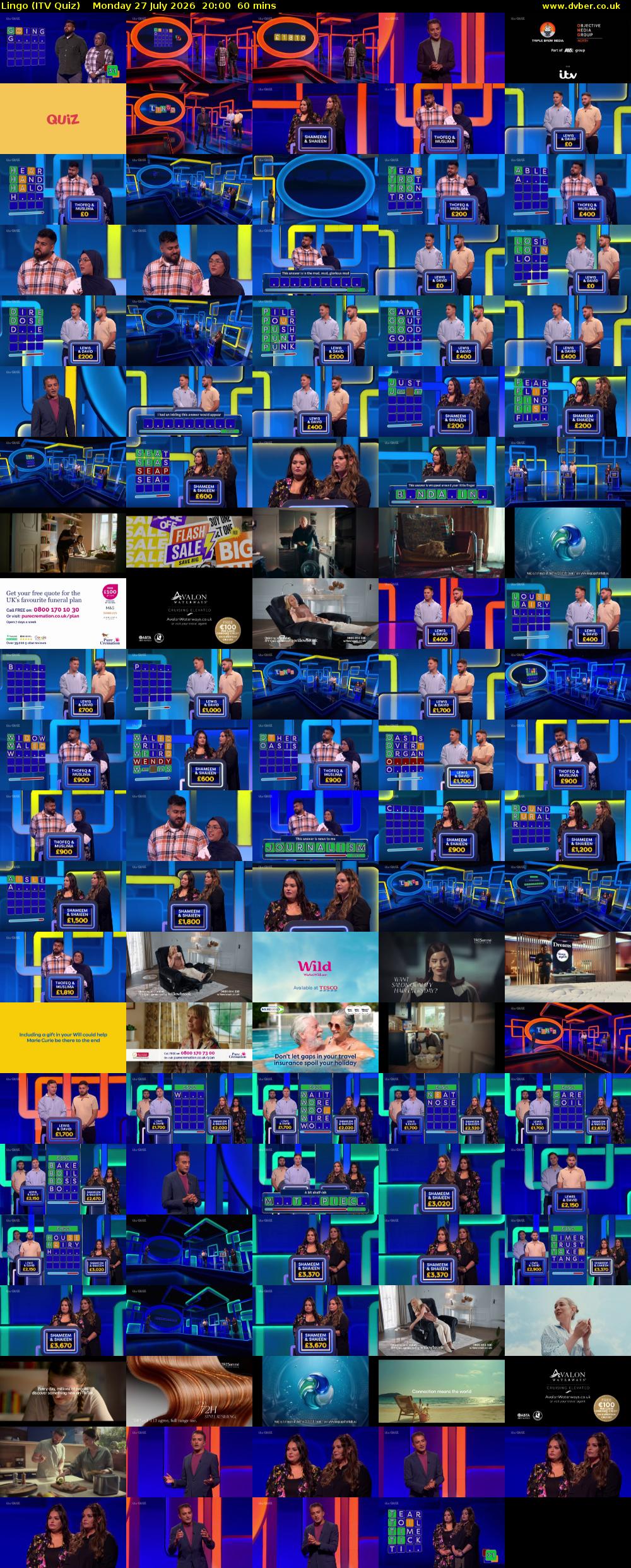 Lingo (ITV Quiz) Monday 27 July 2026 20:00 - 21:00