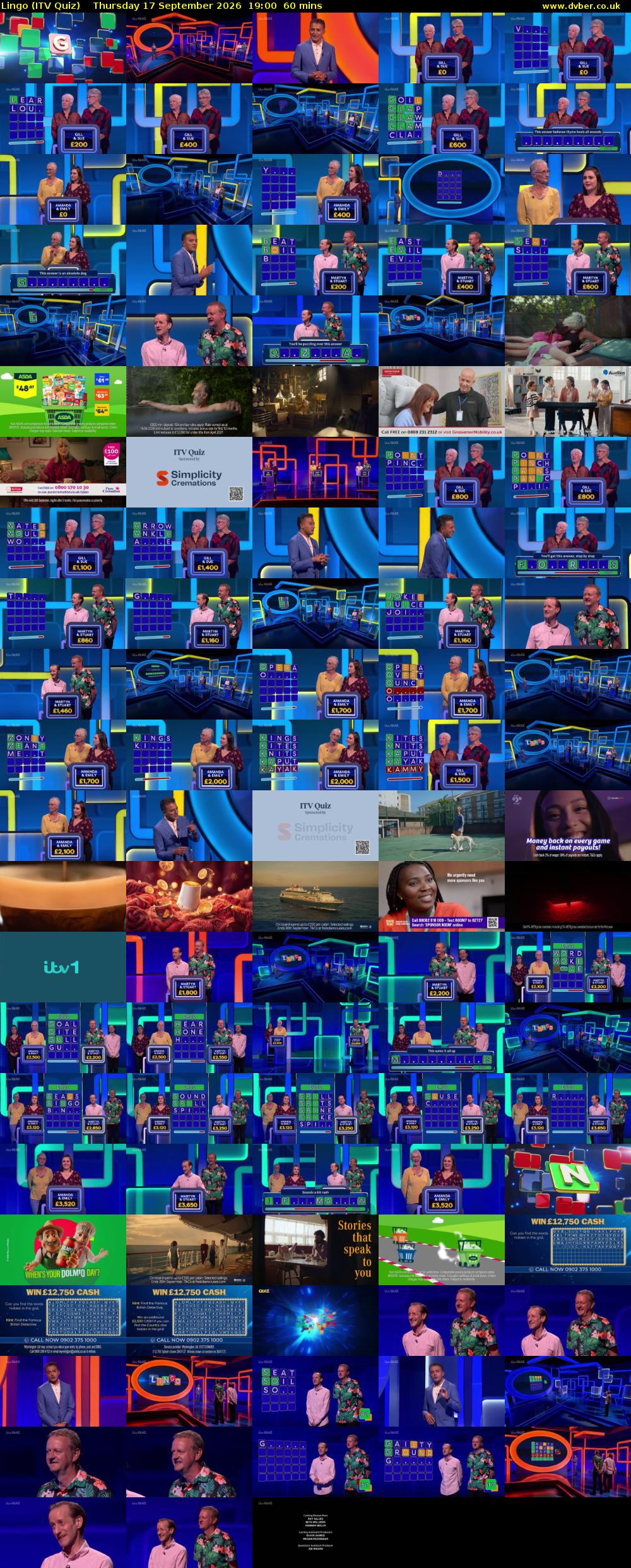 Lingo (ITV Quiz) Thursday 17 September 2026 19:00 - 20:00