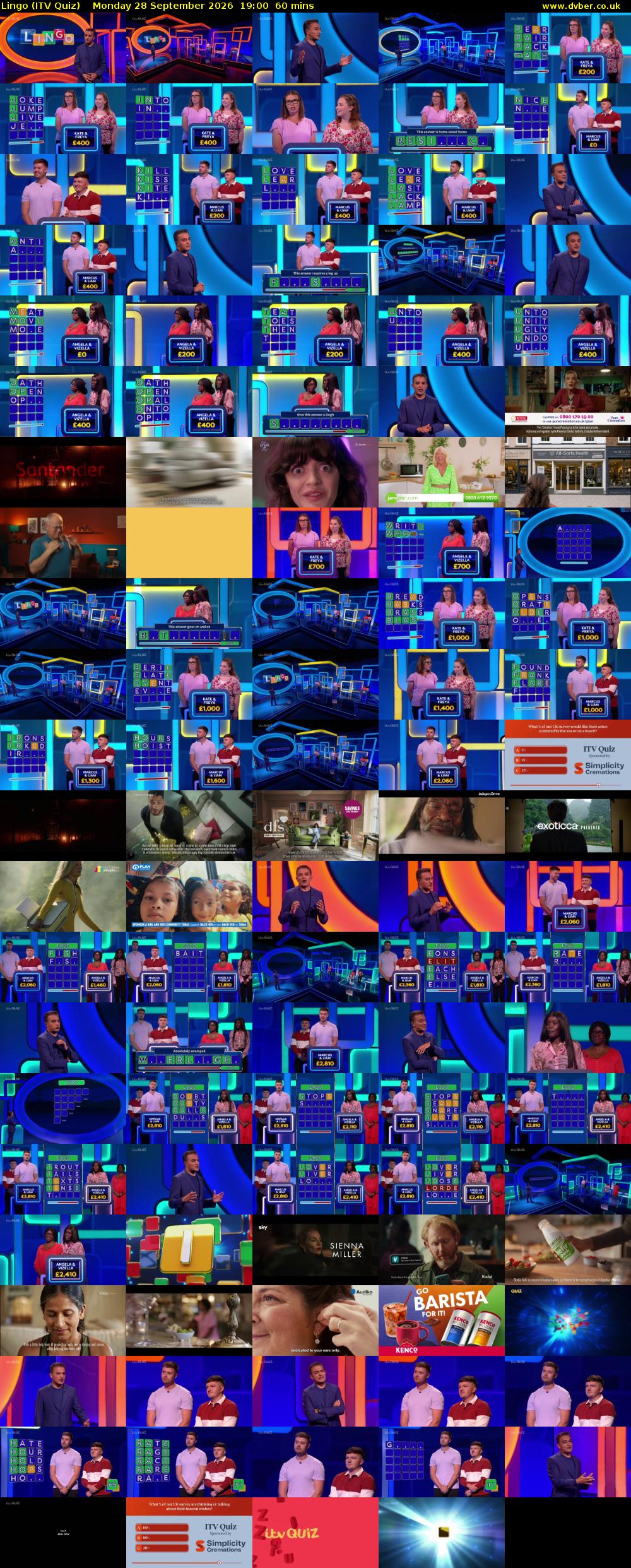 Lingo (ITV Quiz) Monday 28 September 2026 19:00 - 20:00