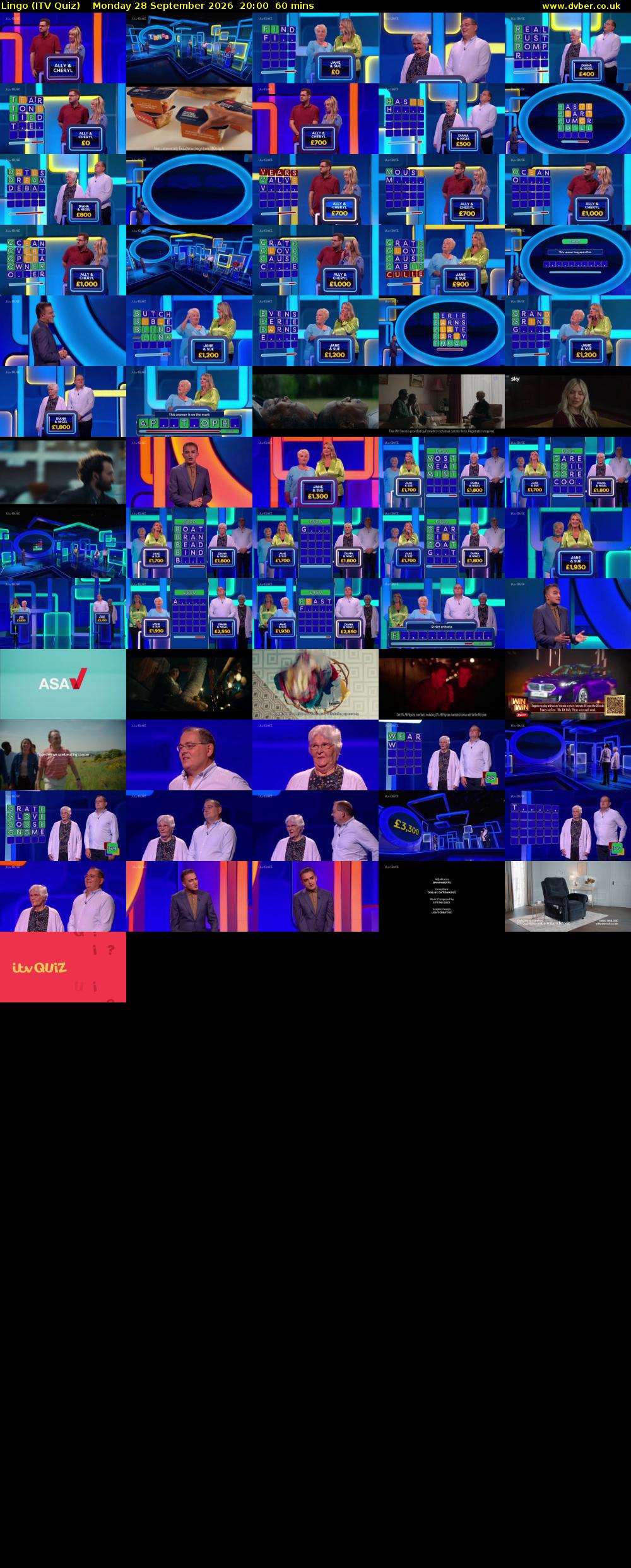 Lingo (ITV Quiz) Monday 28 September 2026 20:00 - 21:00