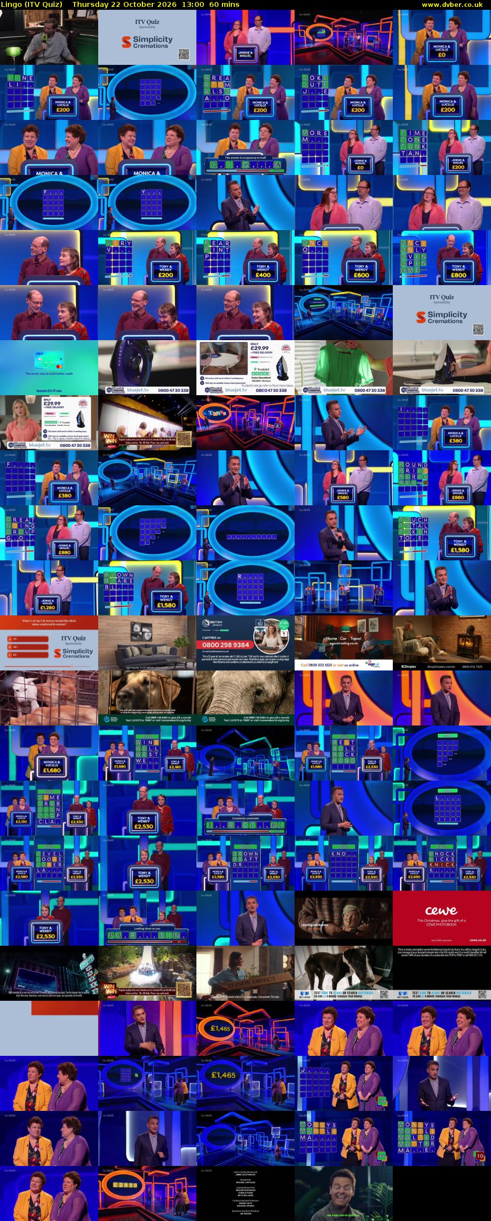 Lingo (ITV Quiz) Thursday 22 October 2026 13:00 - 14:00