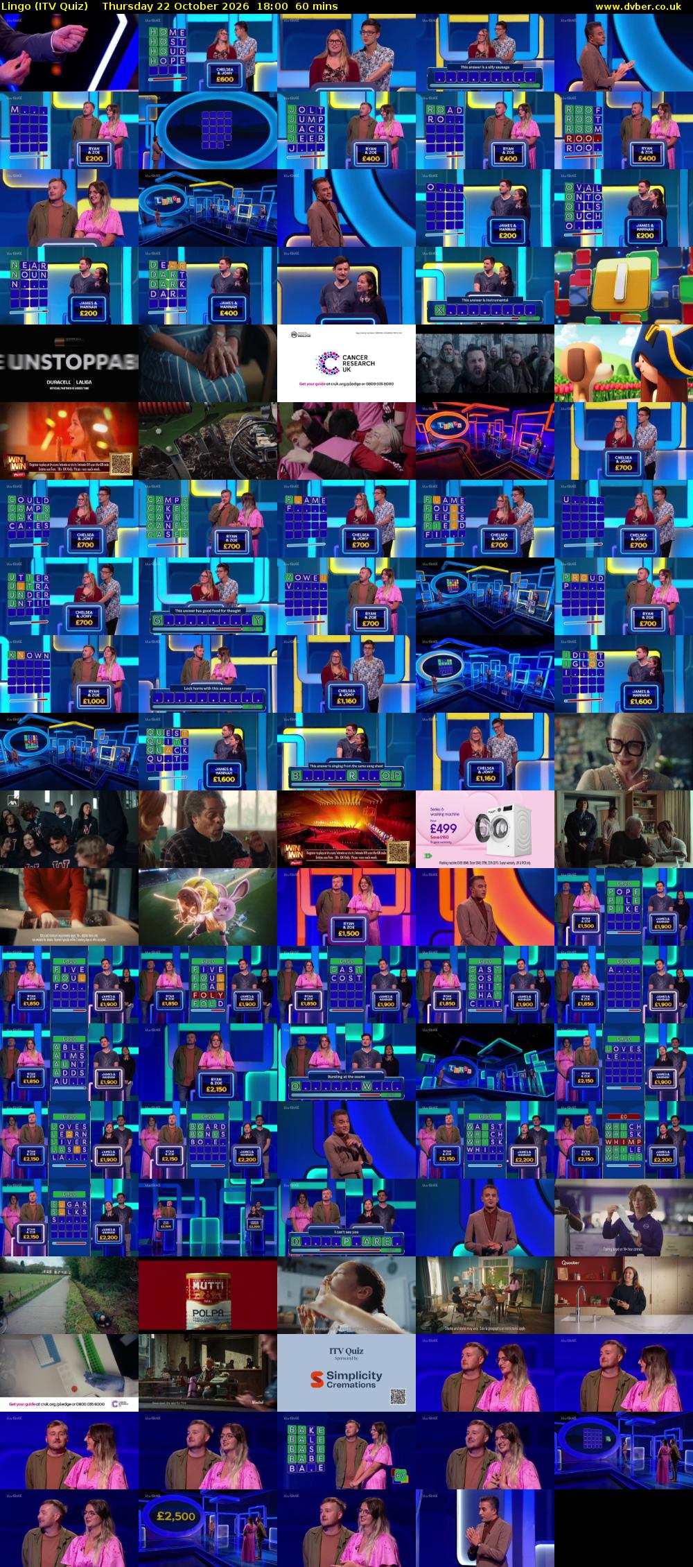 Lingo (ITV Quiz) Thursday 22 October 2026 18:00 - 19:00