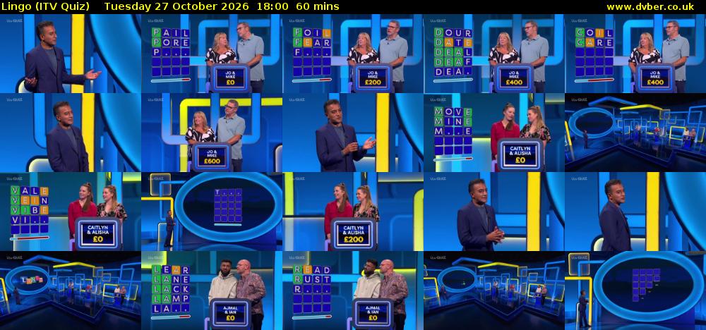 Lingo (ITV Quiz) Tuesday 27 October 2026 18:00 - 19:00