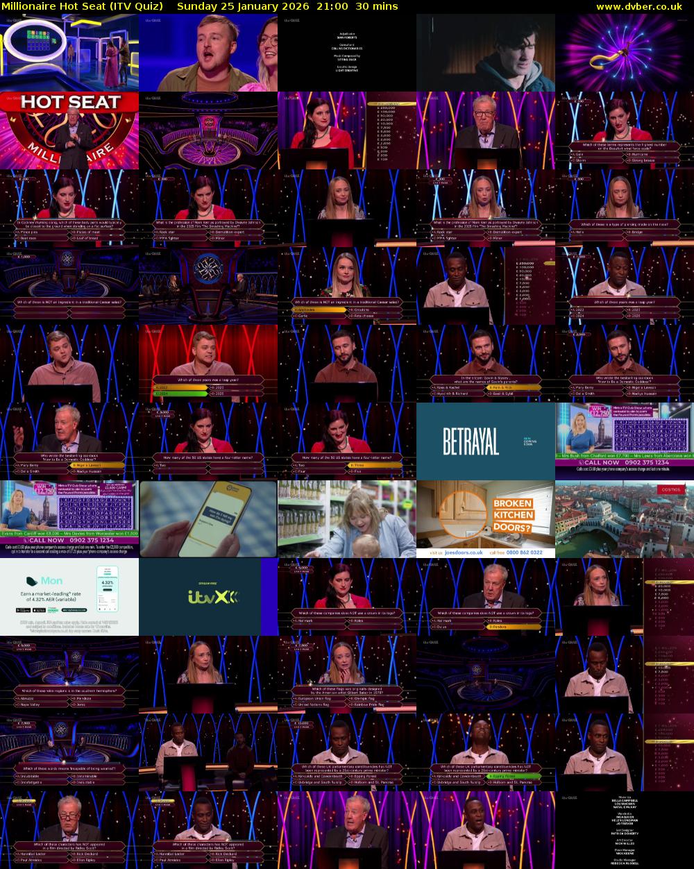 Millionaire Hot Seat (ITV Quiz) Sunday 25 January 2026 21:00 - 21:30