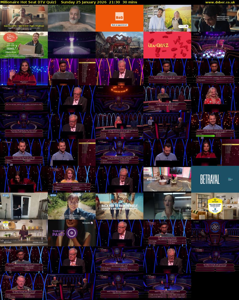 Millionaire Hot Seat (ITV Quiz) Sunday 25 January 2026 21:30 - 22:00