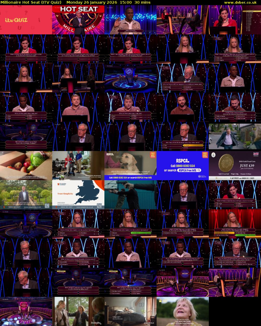 Millionaire Hot Seat (ITV Quiz) Monday 26 January 2026 15:00 - 15:30